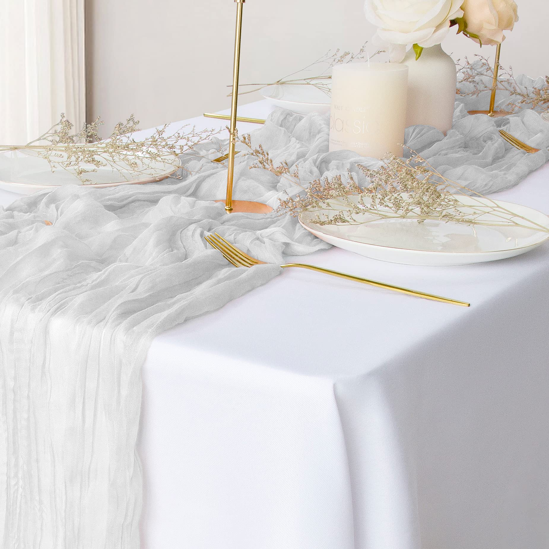 2 Pack White Cheesecloth Table Runners, 10ft Boho Gauze Table Runner Rustic Wedding Cheese Cloths Decor for Bridal Baby Shower Arch Birthday Party Banquets Home Decorations