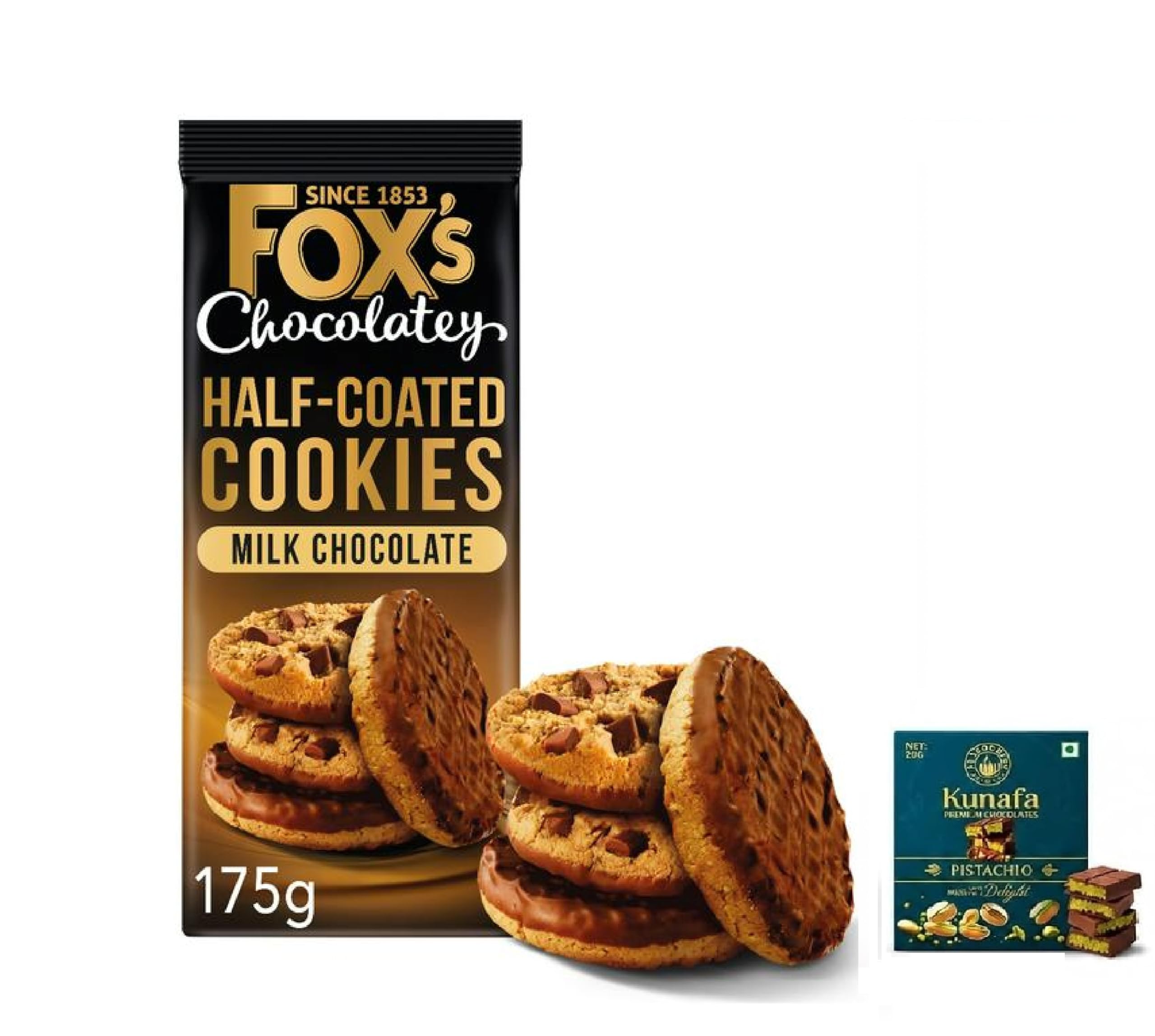 Foxxs Fabulous Half-Coated Milk Chocolate Cookies, 175g With FREE Flavourito Kunafa Chocolate 20g Absolutely From DECADENT FOODS-image-45