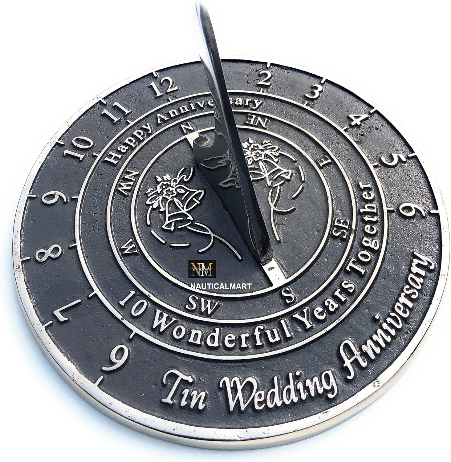 NauticalMart 10th Tin Wedding Anniversary Sundial Gift for Parents, Grandparents, Friends, Husband or Wife, Couples, Him & Her Unique Marriage Present (10th Anniversary)