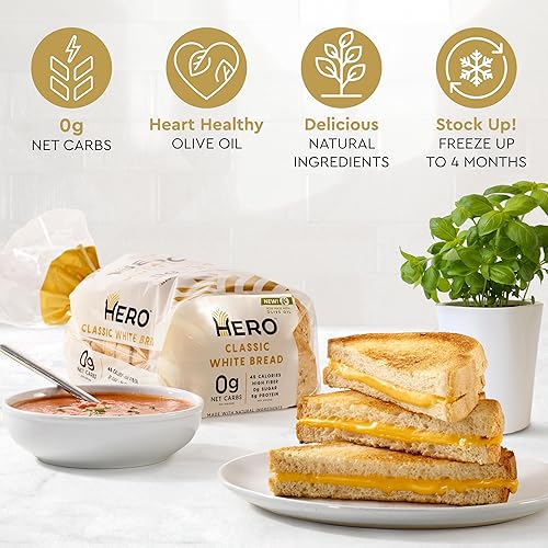 Miniatura 3 de Hero Pan blanco clásico Bread™: 0.00 oz de carbohidratos netos, 0.00 oz de azúcar, 45 calorías, 0.35 oz de fibra por rebanada Pan de pan bajo