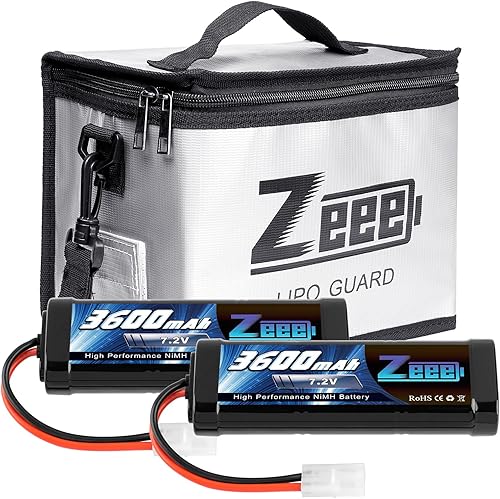 Zeee 7.2V 3600mAh RC NiMH Batería con Tamiya Plug 2 Pack Baterías con 1 unids Lipo Safe Bag Bolsa ignífuga a prueba de explosiones para carga de