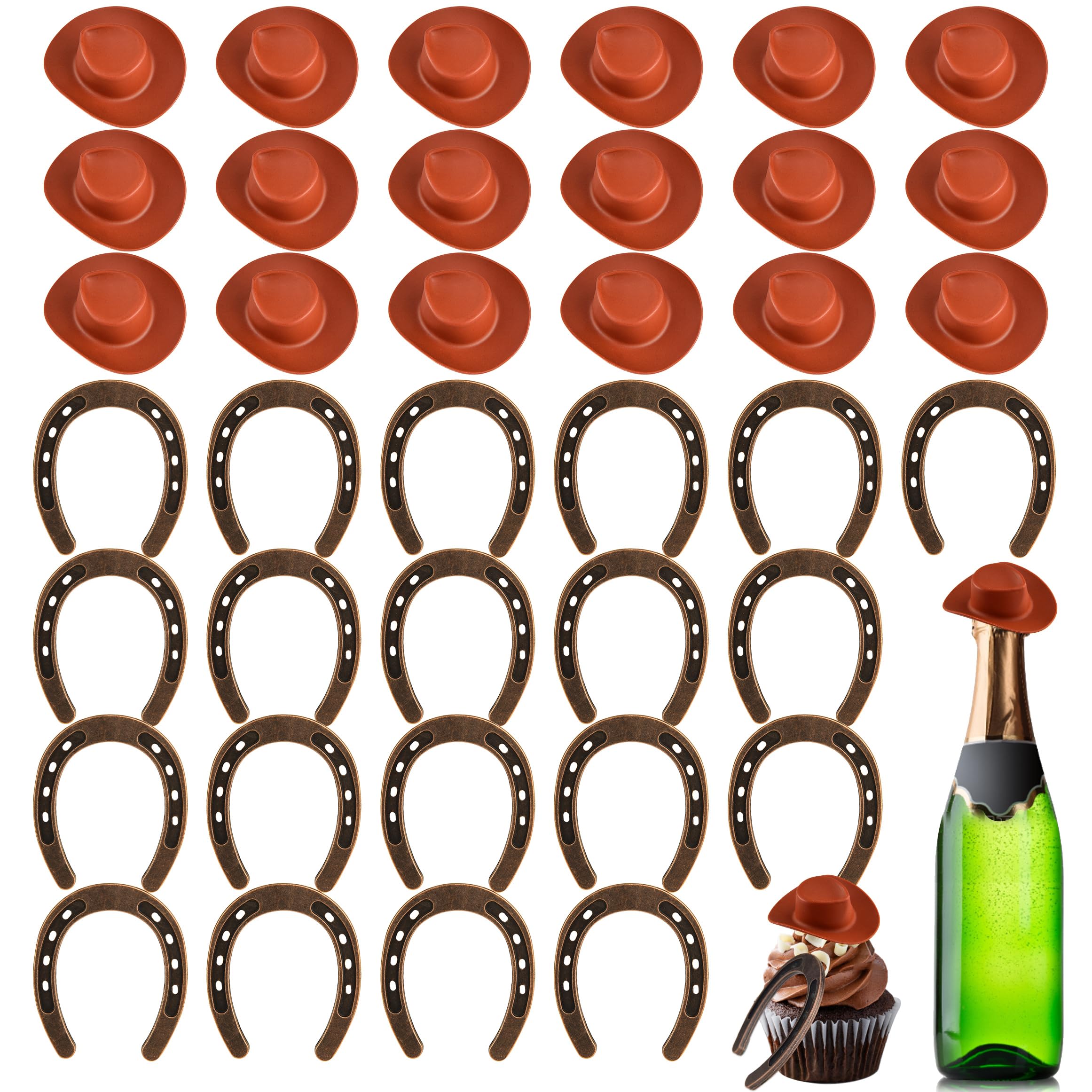 20/40 Set Good Lucky Horseshoe Mini Western Cowboy Hat Rustic Horseshoe Cowgirl Hat for Vintage Birthday Western Themed Party
