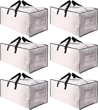 SWEET DOLPHIN 6 Pack Extra Large Moving Bags with Strong Zippers & Carrying Handles, Heavy Duty Storage Tote for Space Saving Moving Storage, Fold Flat, Alternative to Moving Box, Semi-Transparent