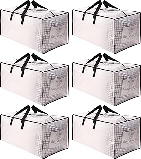 SWEET DOLPHIN 6 Pack Extra Large Moving Bags with Strong Zippers & Carrying Handles, Heavy Duty Storage Tote for Space Saving Moving Storage, Fold Flat, Alternative to Moving Box, Semi-Transparent