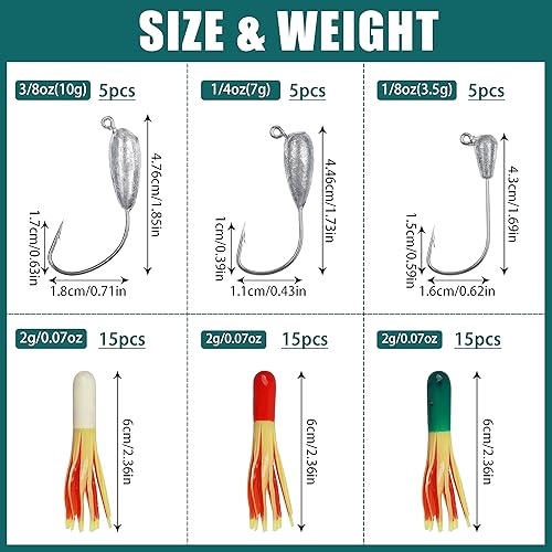 Miniatura 4 de Kit de cabezas de tubo de cebo de tubo, 60 piezas de señuelos de tubo de crappie, juego de anzuelos de plástico suave para gusanos, plantillas de