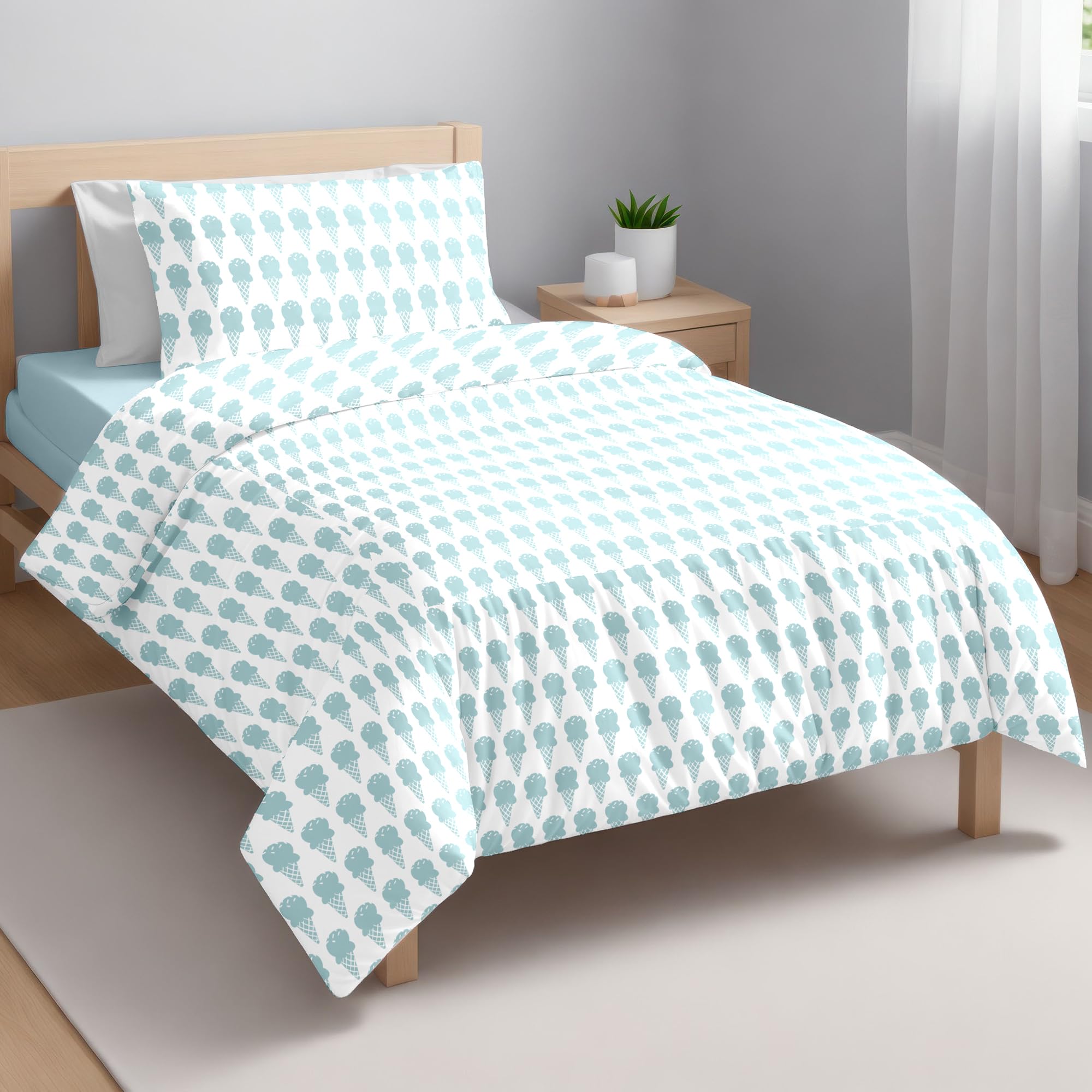 Ruggeri - Bedding Set - 100% Cotton - Candy Dreams Collection (Blue Ice Cream, Single)