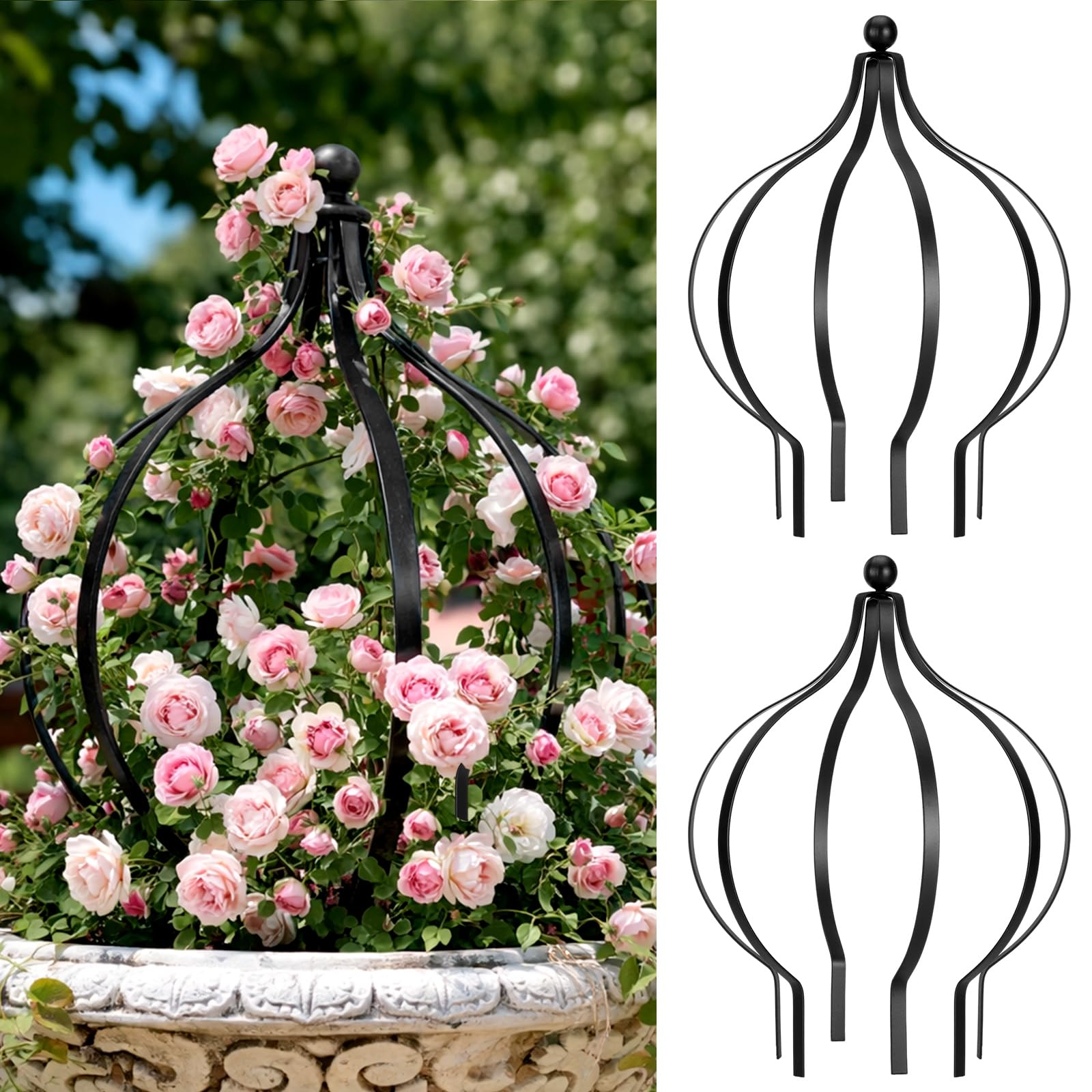 Photo 1 of 2 Set Metal Garden Obelisk Trellis for Climbing Plants with 100 Ties 18 x 12'' Sturdy Versatile Support for Roses Vines Flowers Potted Plants Garden Ornament Easy Assembly Indoor Outdoor Displays