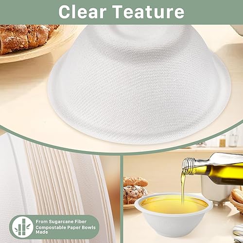 Miniatura 3 de Paquete de 100 cuencos de papel desechables de 8 onzas, cuencos de bagazo natural ecológicos, resistentes, 100% compostables, biodegradables para