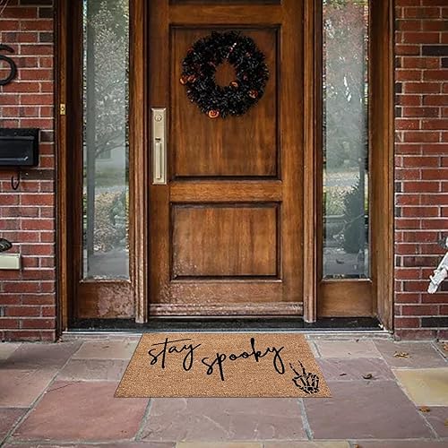 Miniatura 2 de Tapetes de Halloween para puerta de entrada con diseño de fantasma de Halloween y fibra de coco con estampado de Hey Boo Happy Halloween Witch Bat,