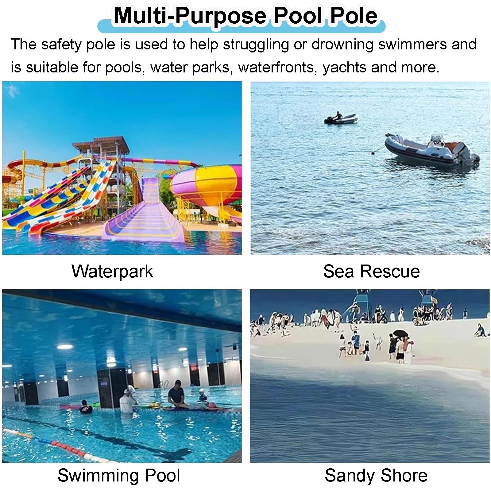 Gancho telescópico de Rescate de Emergencia para la Seguridad en Piscinas, diseño Resistente para rescates rápidos en Agua en Parques Infantiles y acuáticos.