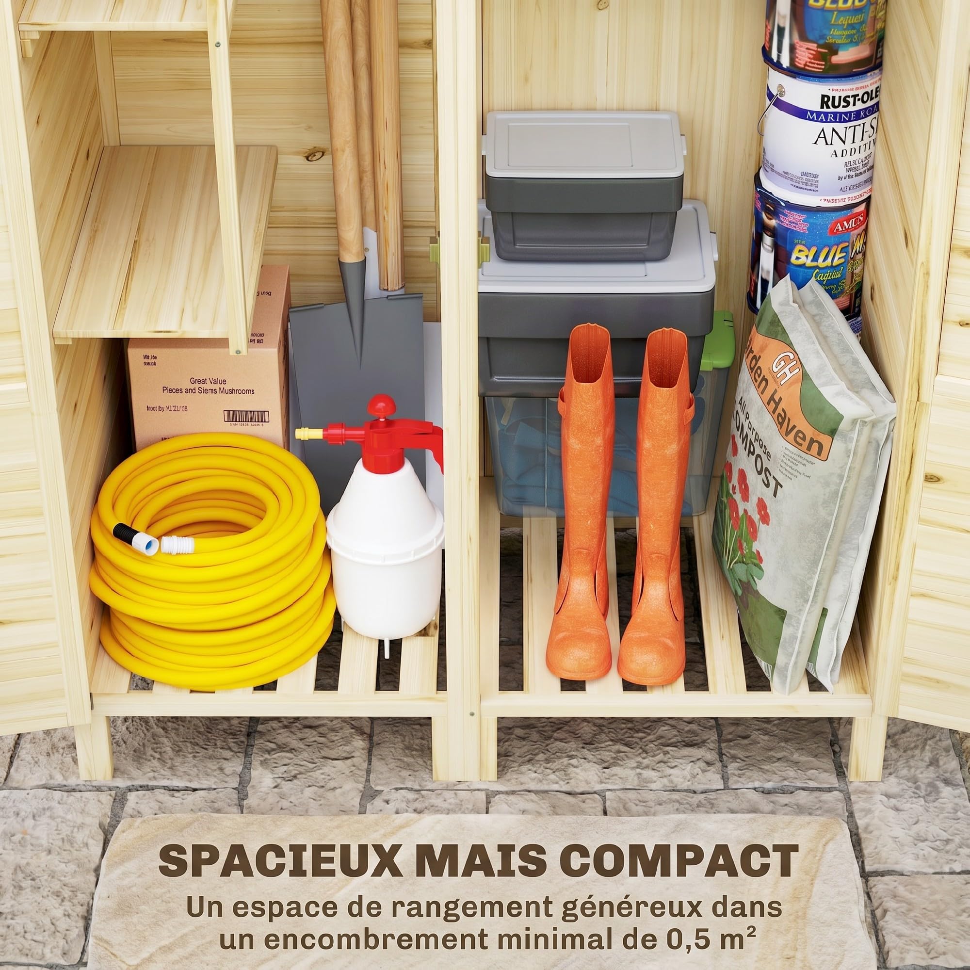 Outsunny Armoire de Jardin en Bois avec Toit en Asphalte Robuste Naturel
