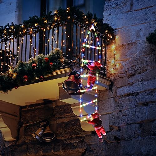 Miniatura 7 de Luces LED de escalera con Papá Noel escalador, 2.5 pies, luces decorativas de Navidad para interiores, 8 modos, árbol de luces de Navidad para el