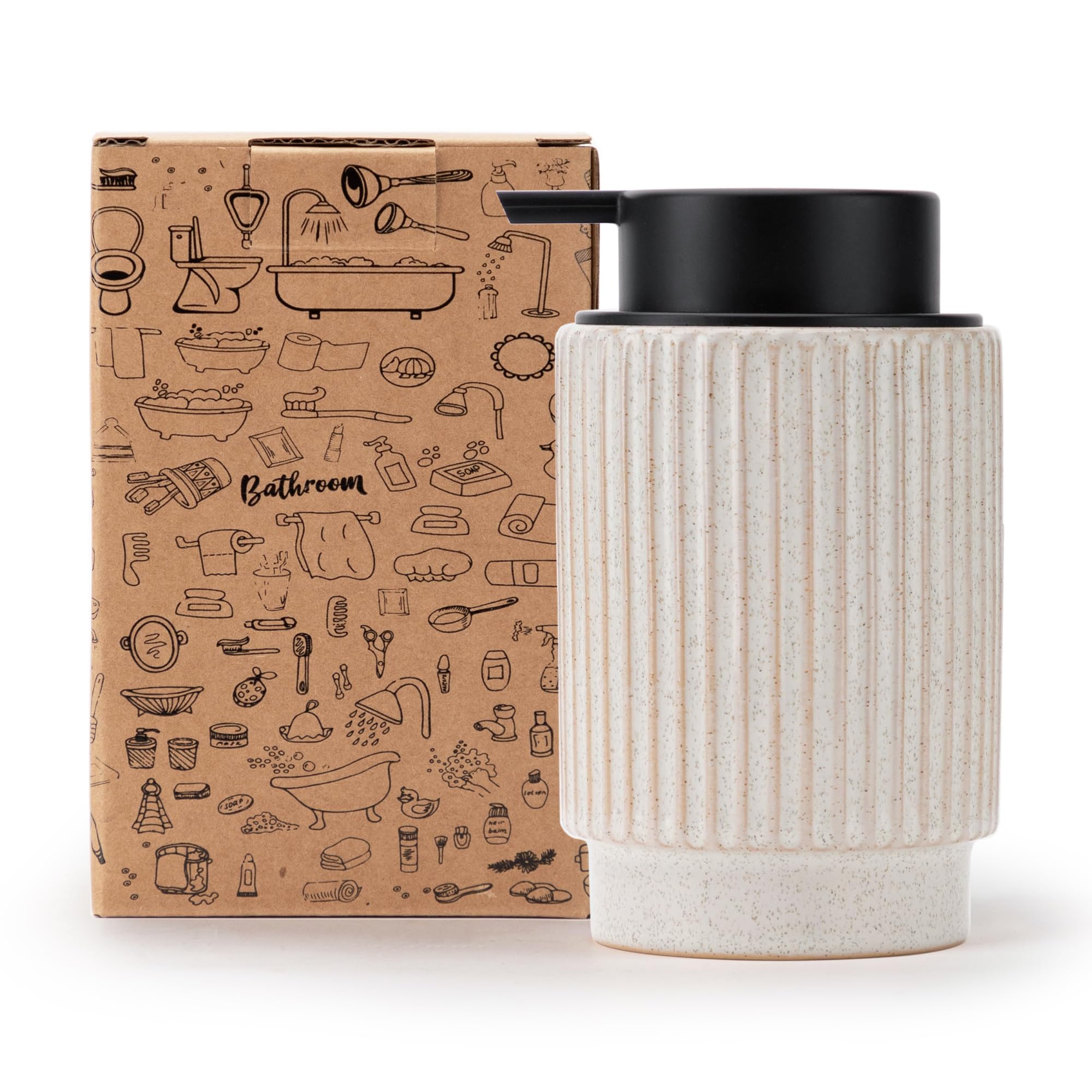 Fun Elements Bathroom Soap Dispenser, 10 oz Ceramic Hand Soap Dispenser, 1Pcs Deluxe Hand Soap Dispenser for Bathroom and Kitchen, Refillable Soap Dispenser, (Black Pump)