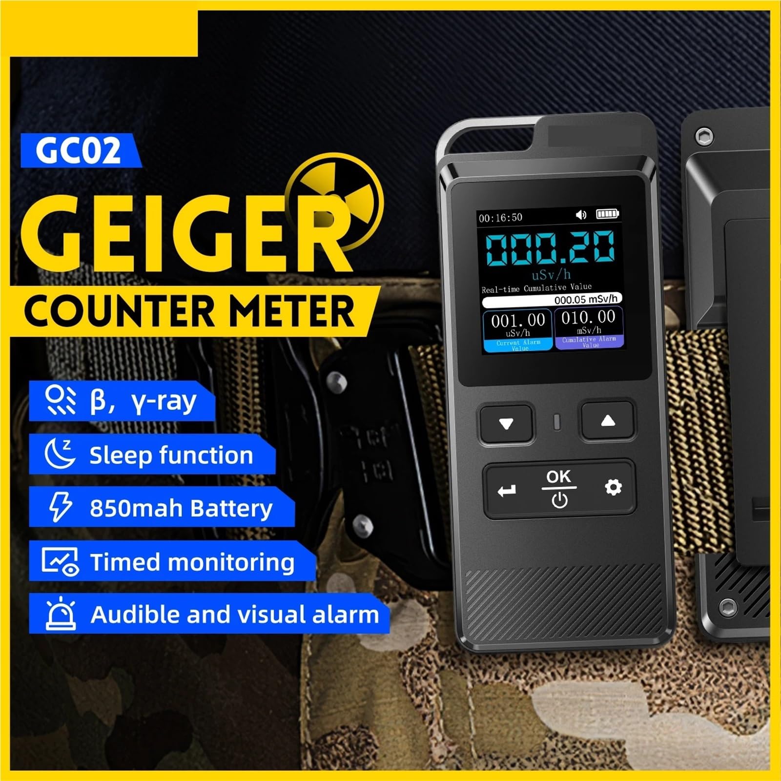 Medidor de campos electromagnéticos Detector De Radiación Contador Geiger GC-02, Dosímetro Personal, Probador Radiactividad para construcciones