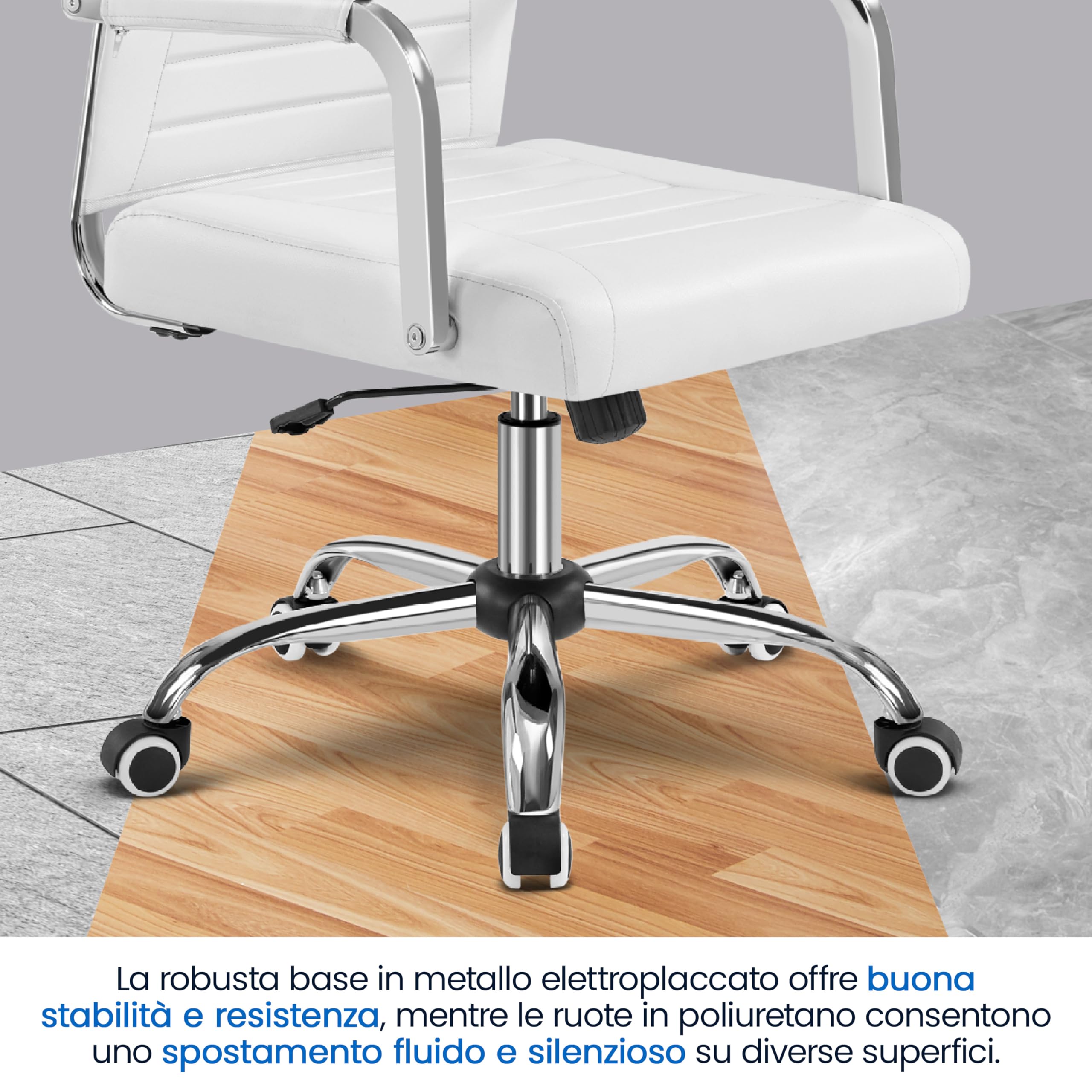Yaheetech Sedia da Ufficio Scrivania Bianca Ergonomica in Finta Pelle con Schienale Alto Reclinabile a Dondolo Rotelle Girevole 360° Altezza Regolabile Portata 136 KG