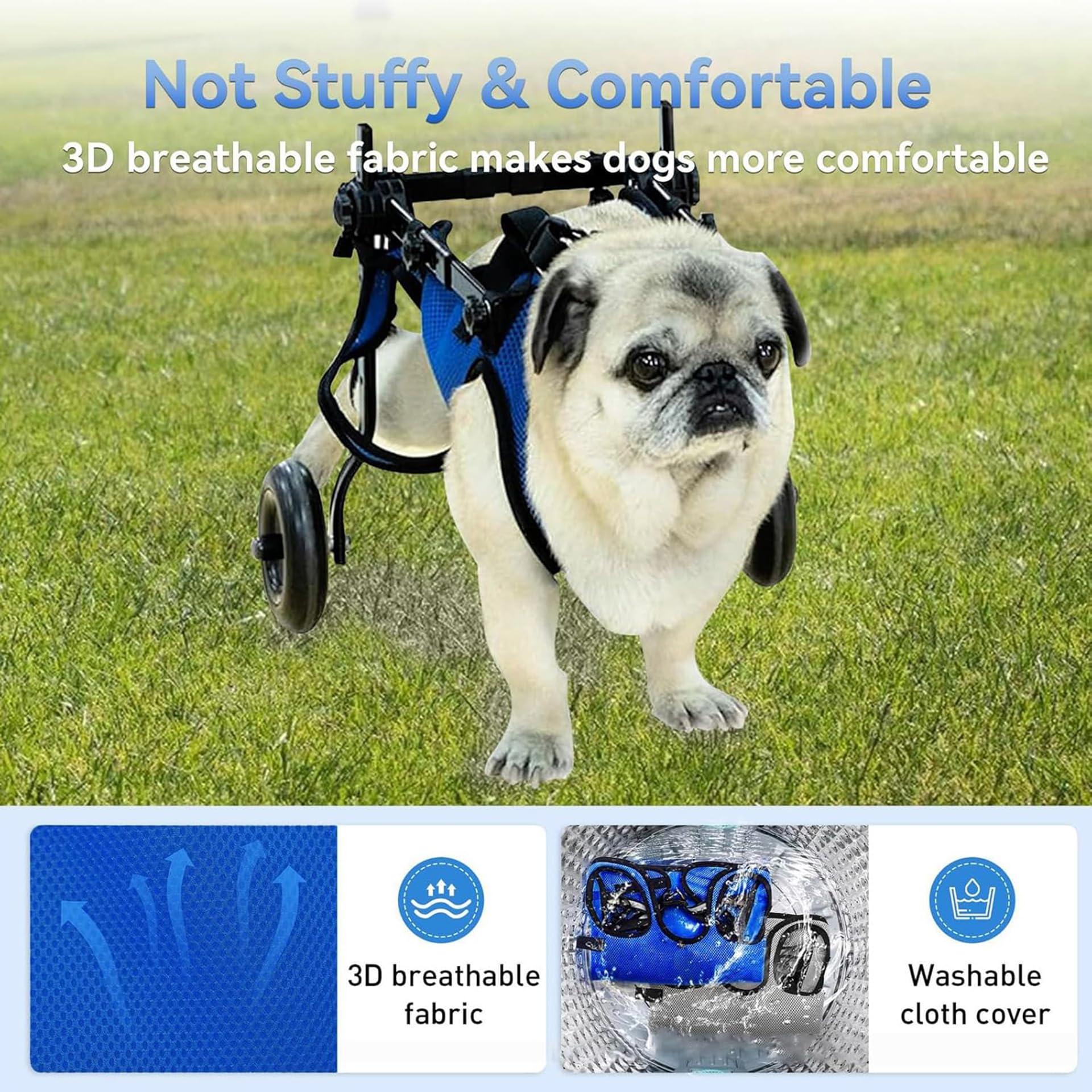 YIHANGG Silla de Ruedas para Patas Traseras para Perros Ajustable Soporte para Patas y Cadera para Perros Ayuda a Mascotas con Parálisis en Las Extremidades Traseras a Recuperar su Movilidad(Size:M)