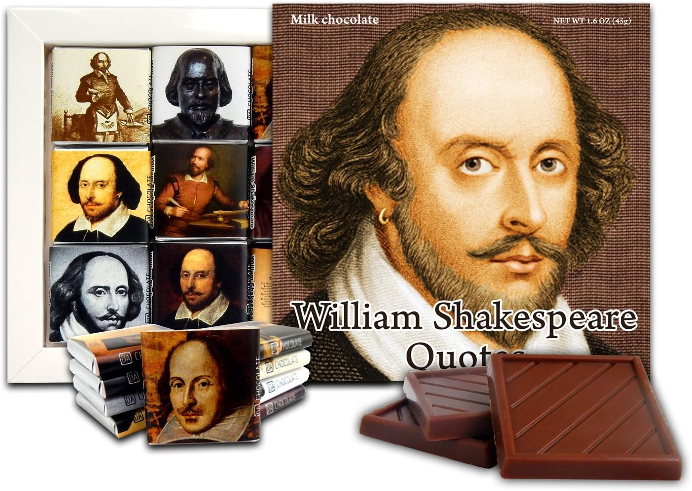 DA CHOCOLATE Cute Candy WILLIAM SHAKESPEARE QUOTES Chocolate Gift Set 5x5in 1 box (Shakespeare 0414)