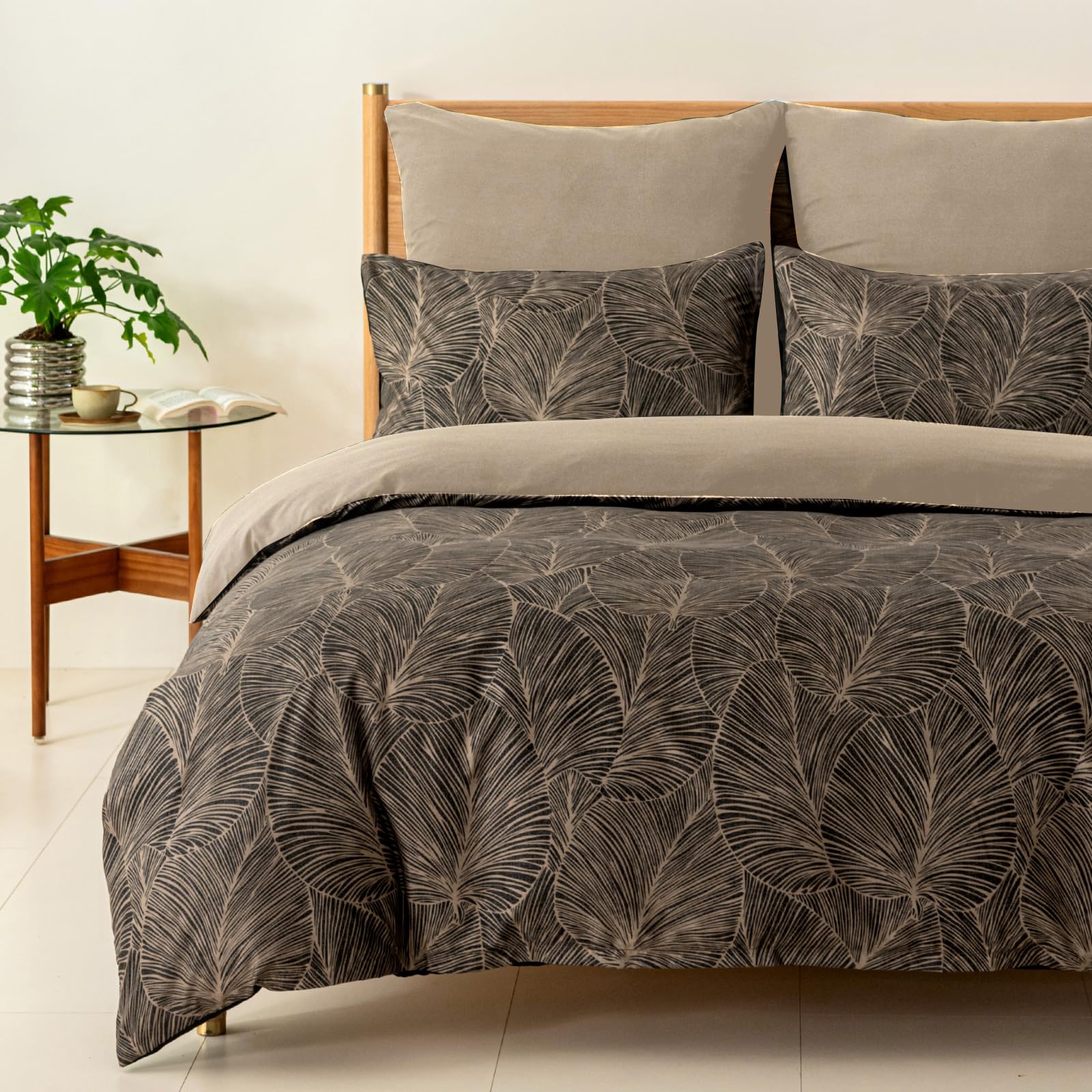 Tokokimo Duvet Cover for 180 Bed, Duvet Cover 240 x 260, Duvet Cover with Branches and Leaves Pattern Microfibre 3 Pieces Composed of 1 Duvet Cover 240 x 260 cm + 2 Pillowcases 65 x 65 cm, Light Brown — image 1