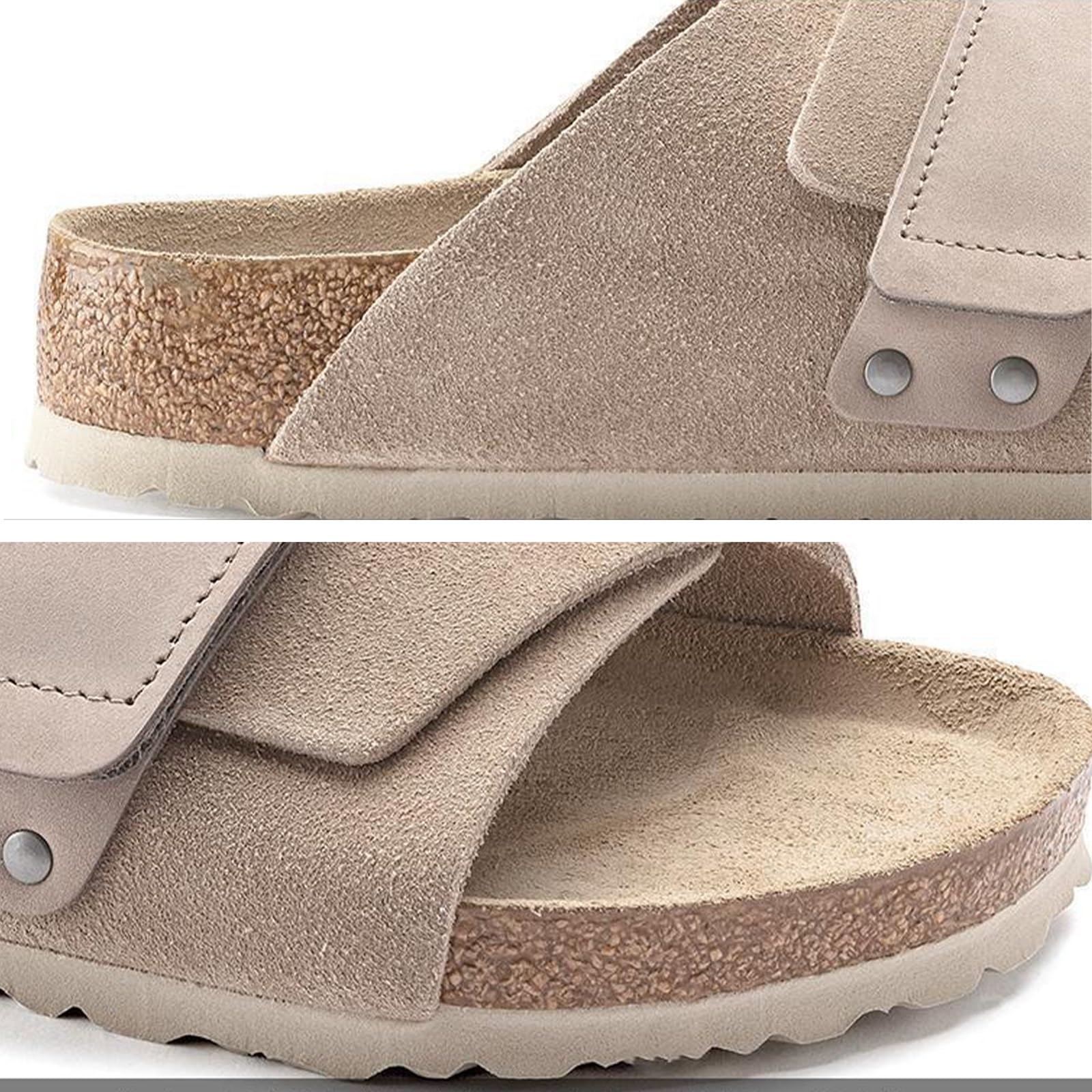 Sandalias deslizantes de Cuero de Gamuza de Vaca para Hombres, Zapatillas de Exterior para Mujer de Verano, Zapatos con Plantilla de Corcho deslizantes, Diapositivas con Punta Abierta para Interiores
