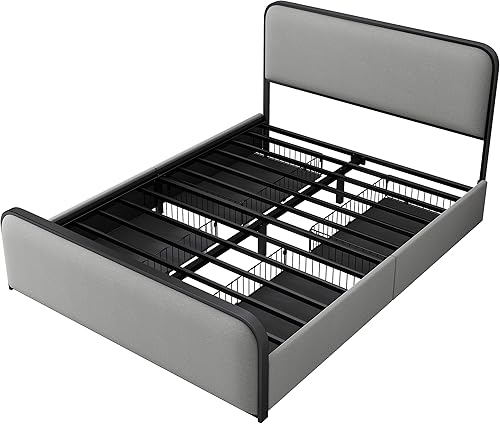 Miniatura 47 de SOFTSEA Cama de plataforma tapizada tamaño Queen con cajón de almacenamiento, marco de cama tapizado con cabecera con respaldo de alas, soporte de