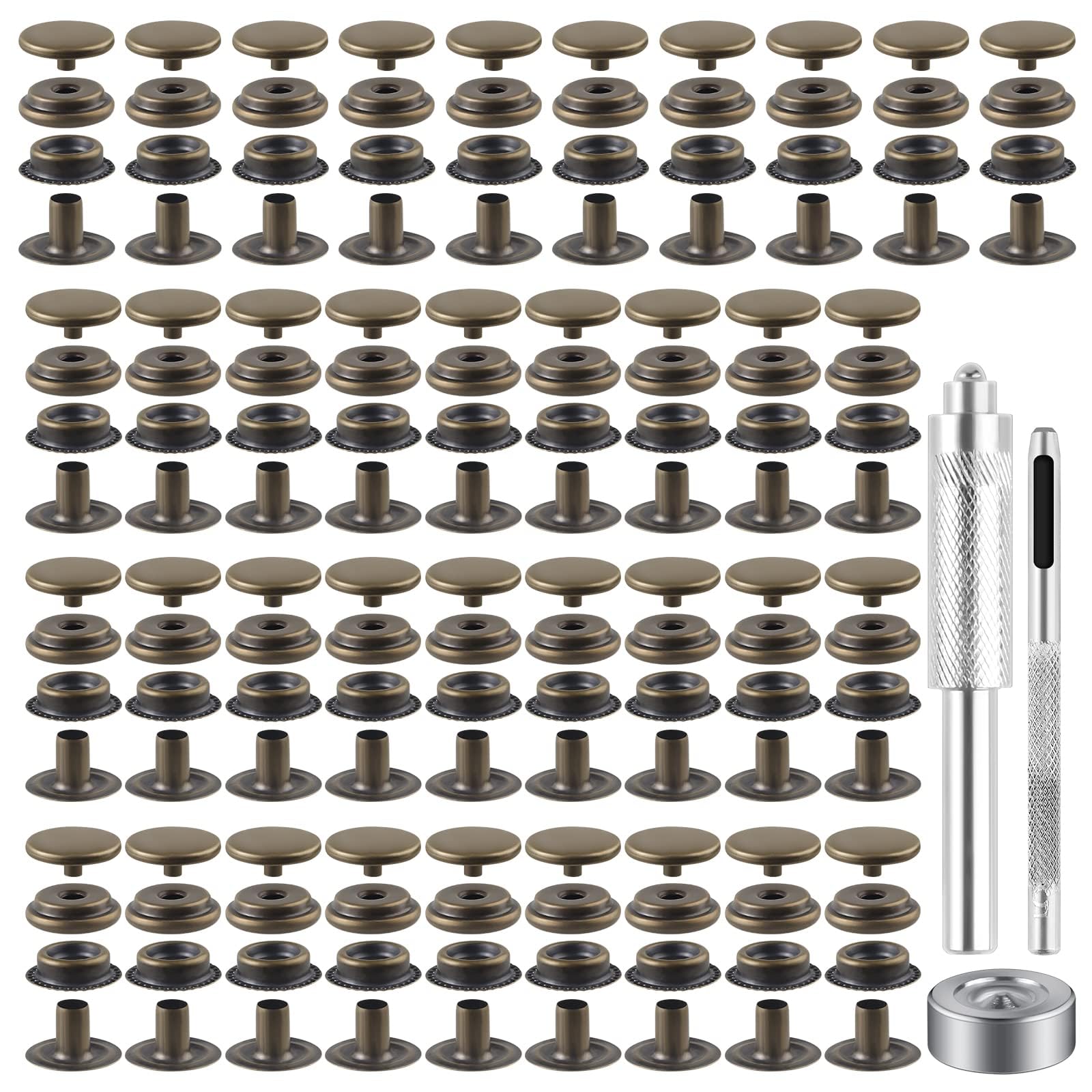 1000 piezas (250 juegos) Kit de cierre a presión de 5/8 pulgadas (15 mm), kit de botones a presión para cuero, kit de cierres a presión para cuero, botón de presión de acero inoxidable para bolso,