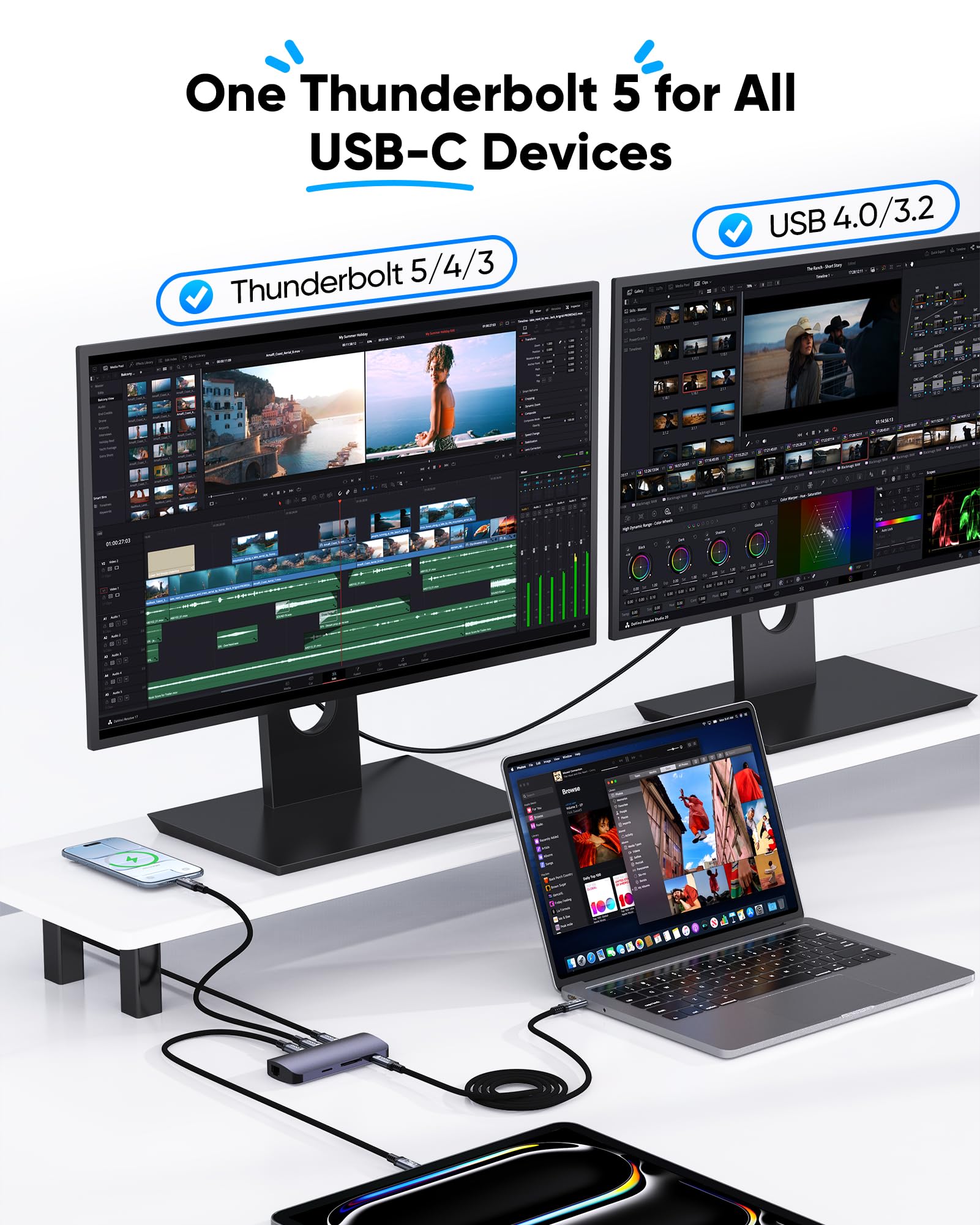 Cavo Thunderbolt 5 da 80 Gbps, cavo Thunderbolt 4/3 e USB 4/3.2, display video 8K, ricarica 240 W, cavo dati USB C ad alta velocità per MacBook, Mac mini, SSD, iPhone 17, Samsung S25