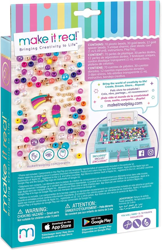Make It Real: Rainbow Dream Jewelry Kit - Create 3 Unique Charm Bracelets & A Ring, 123 Pieces, Includes Play Tray, All-in-One, DIY Colorful Bead Jewelry Kit, Tweens & Girls, Arts & Crafts, Ages 8+