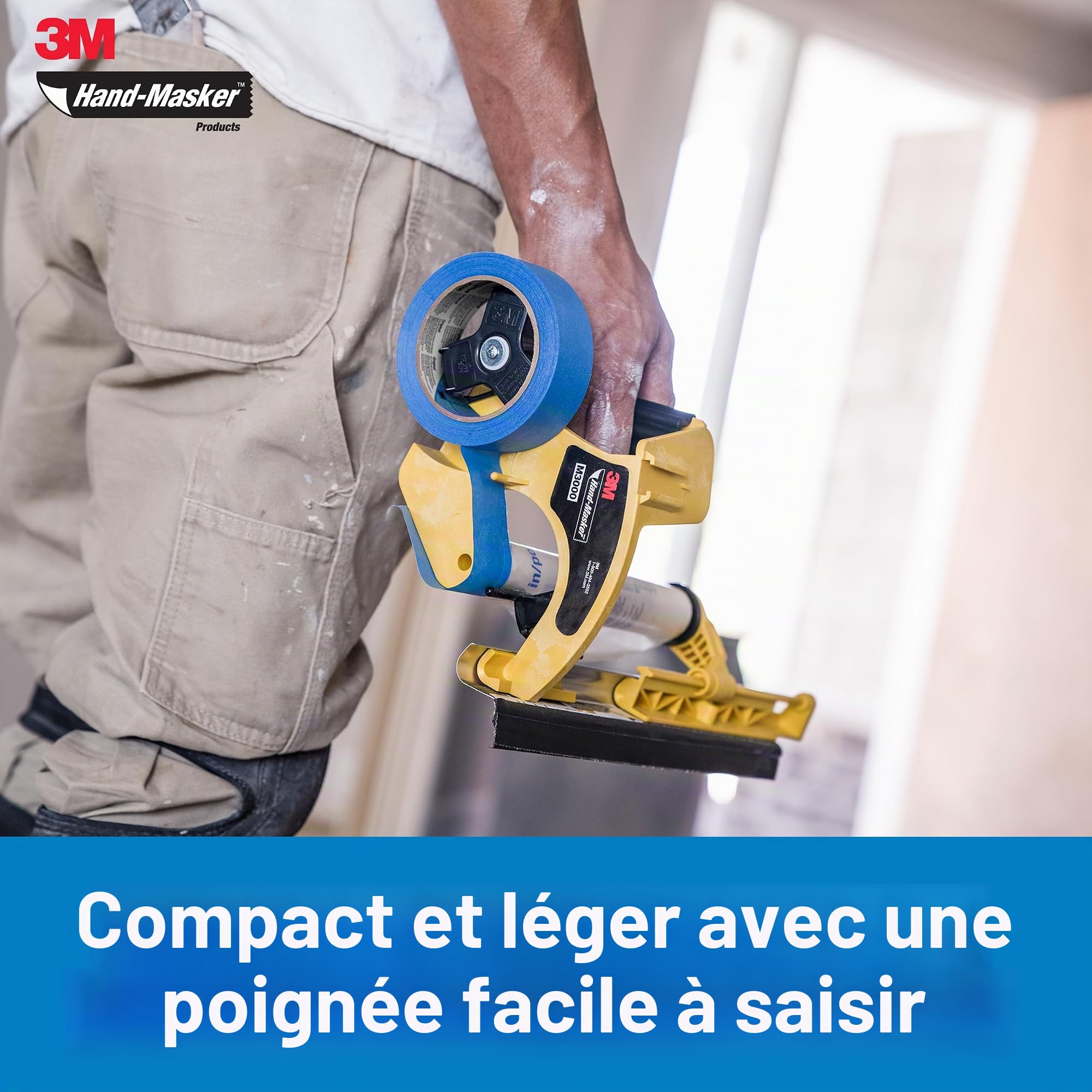3M Hand-Masker M3000 Kit Film de Masquage et Ruban Adhésif Préassemblés - Parfait pour Fenêtres, Portes, Baignoires et Autres Surfaces - Protection Maximale contre les Éclaboussures de Peinture