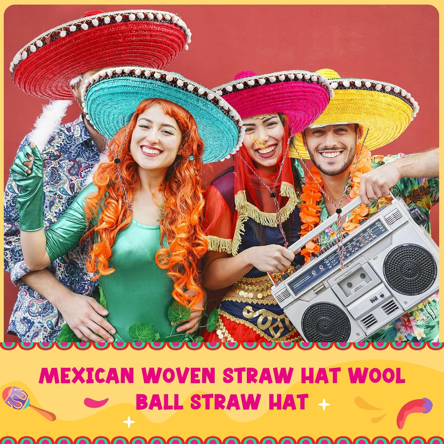 4 Pcs Mexican Sombrero Hats Sombrero Party Hats Fiesta Party Decorations for Women Men Adult