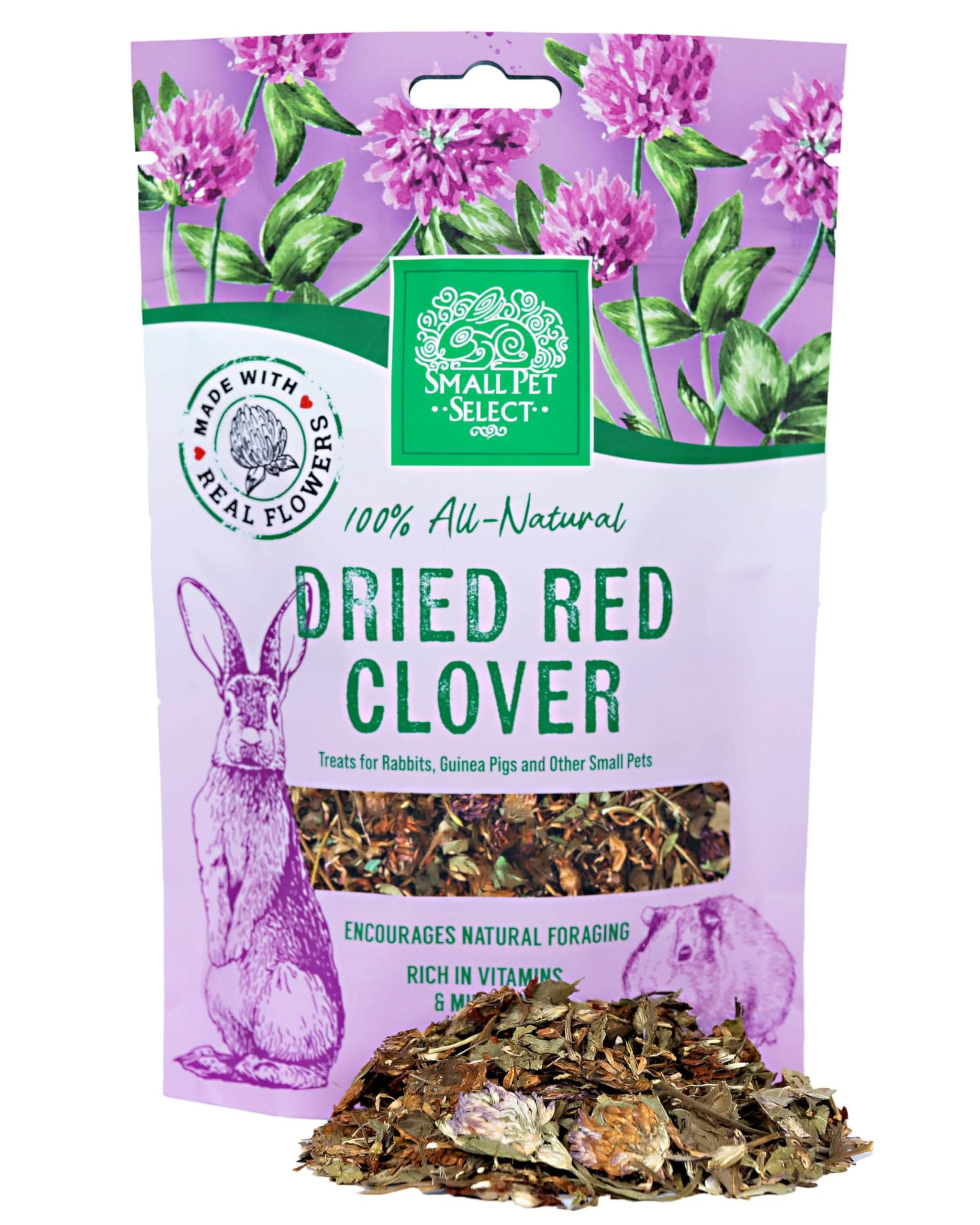 Small Pet Select Red Clover for Rabbits, Guinea Pigs & Small Animals – Natural Forage Treat – High-Fiber Snacking – Supports Digestion – All Natural, No Additives – 56g
