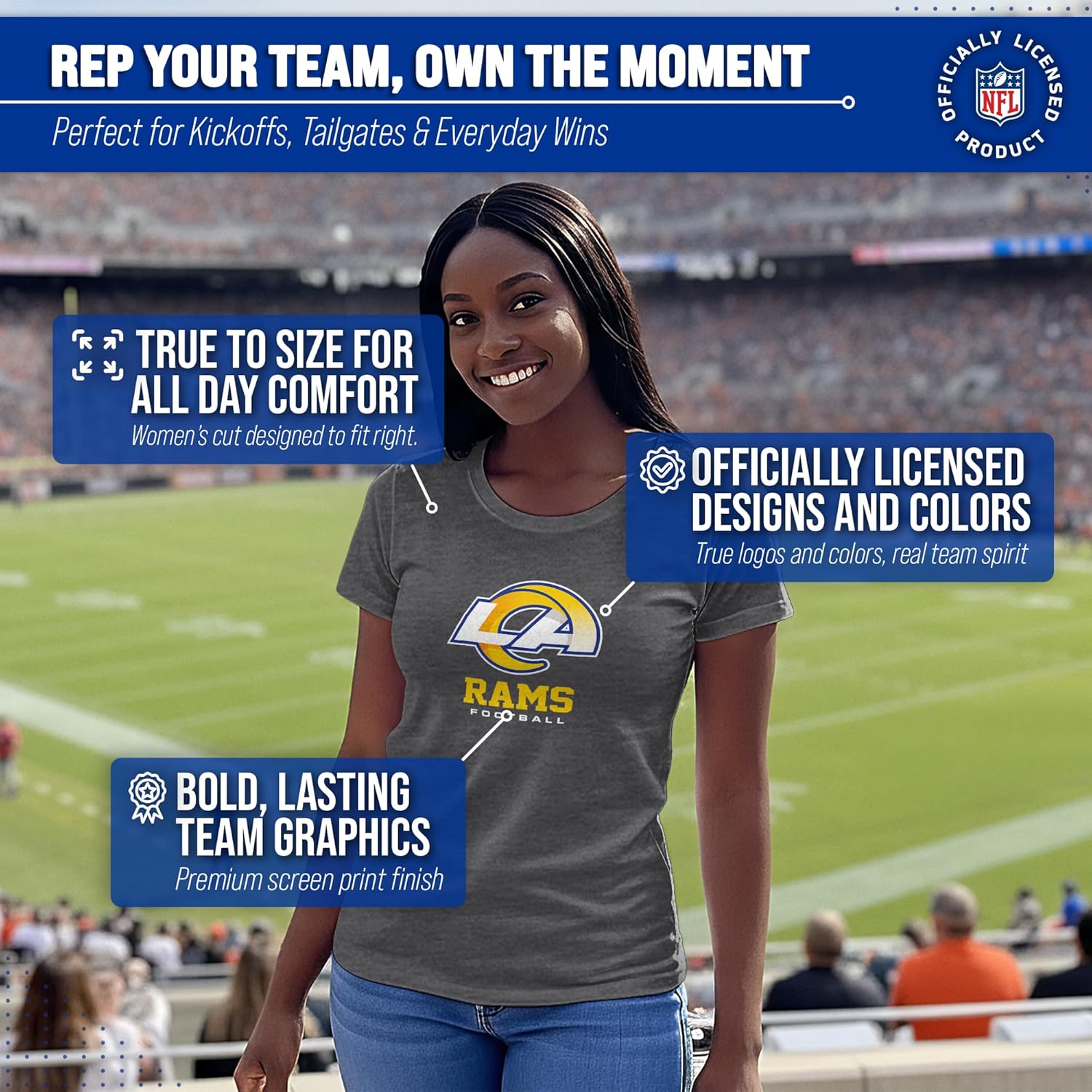 Team Fan Apparel Women's NFL Ultimate Fan Logo Short Sleeve T-Shirt - 100% Cotton - Officially Licensed - Tagless Tee (Los Angeles Rams - Charcoal, Small) - Image 5
