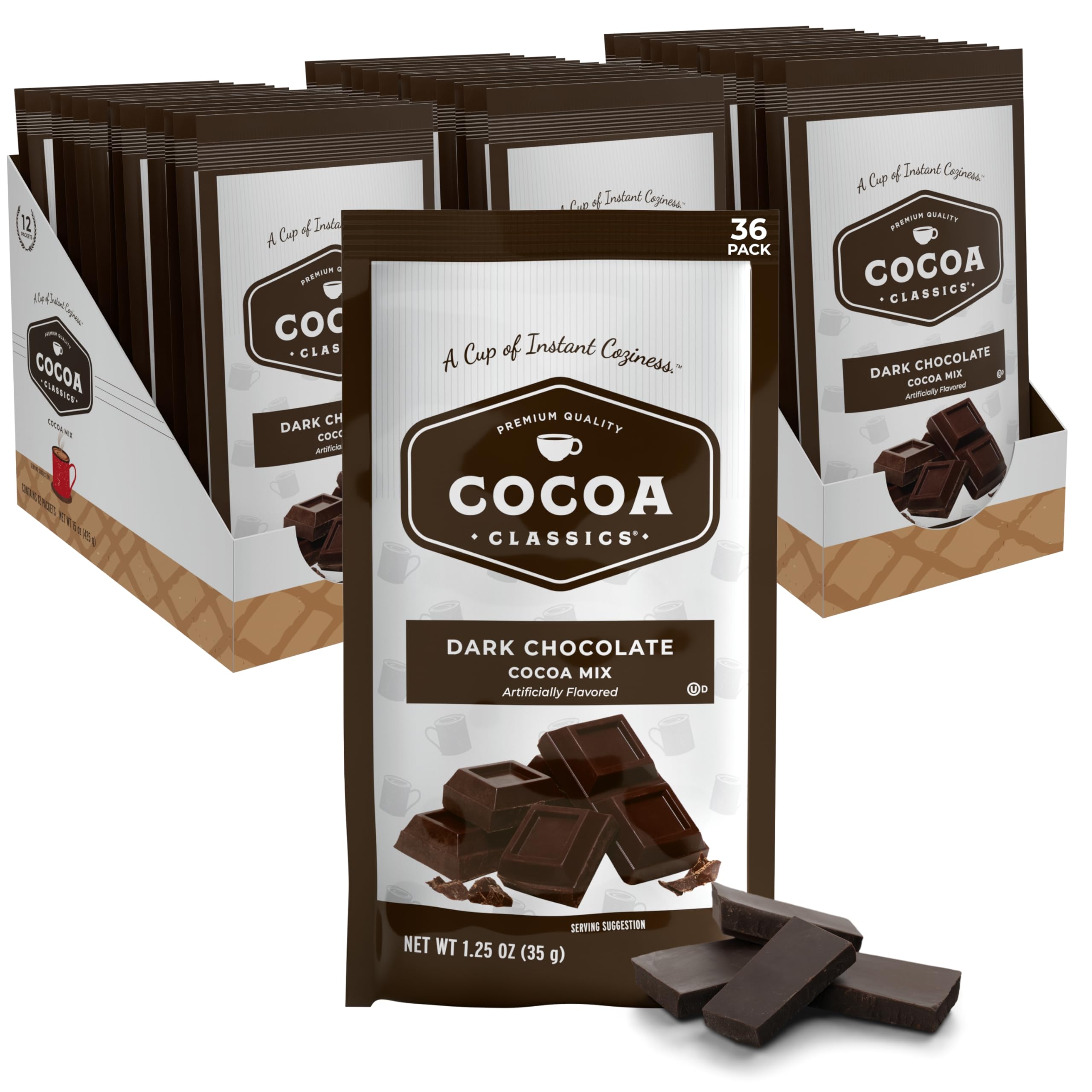 Dark Chocolate Cocoa Mix, Sweet, Smooth, Intense Dark Chocolate Flavored, Make Hot or Iced Cocoa, Gluten Free, Kosher Dairy Friendly, 1.25oz Packets (Pack of 36)
