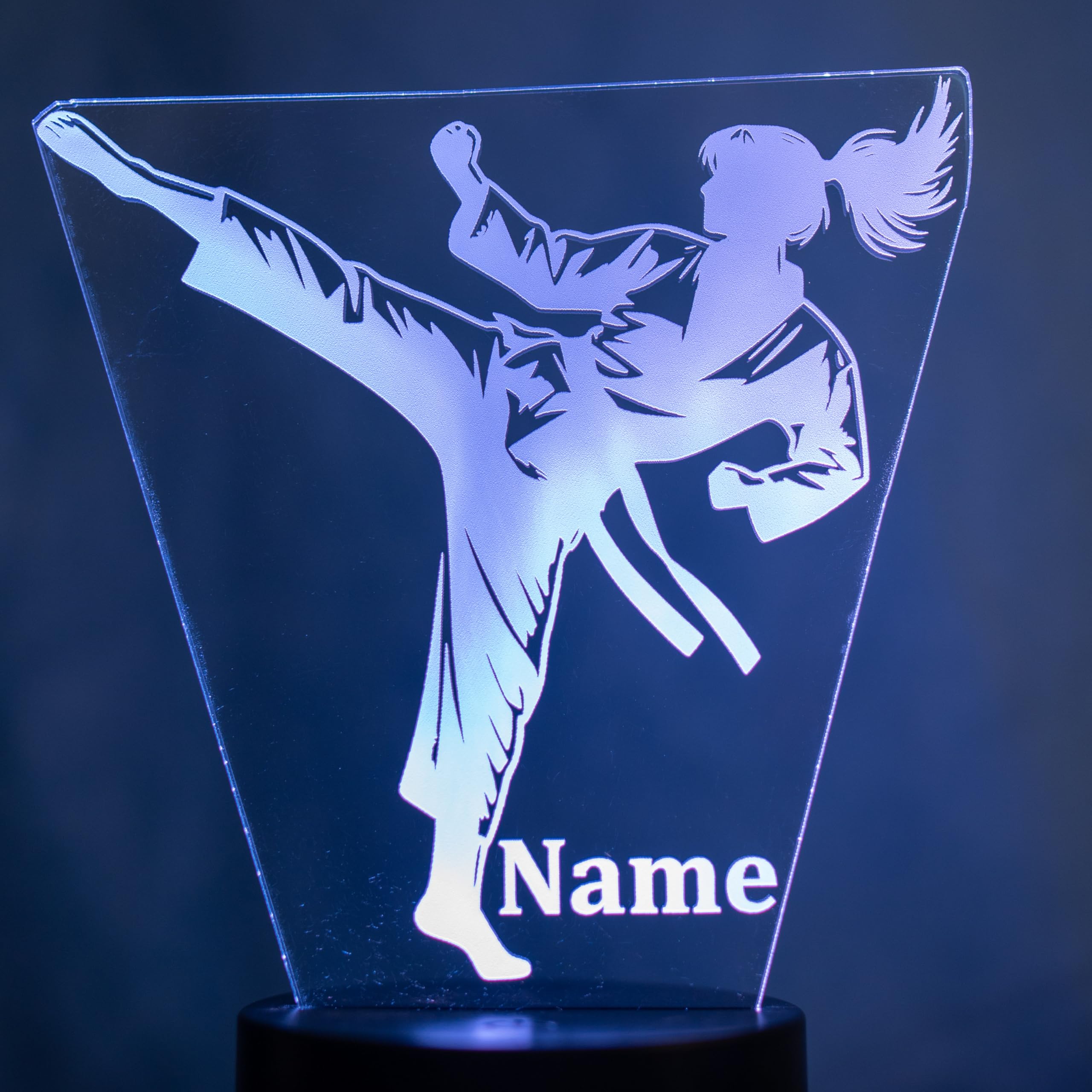 Lámpara LED de cristal acrílico para niña, diseño de karate, luz nocturna con nombre y cambio de color, decoración de artes marciales, cristal acrílico fabricado en Alemania