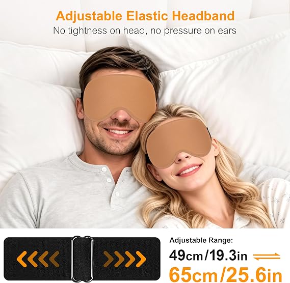 Gritin 3D Sleep Masks for Men & Women, 100% Blackout Eye Mask with Deep Contoured Eye Cups for Side Sleepers, Adjustable Elastic Strap, Soft Breathable Fabric & Earplugs for Sleeping, Traveling-Brown