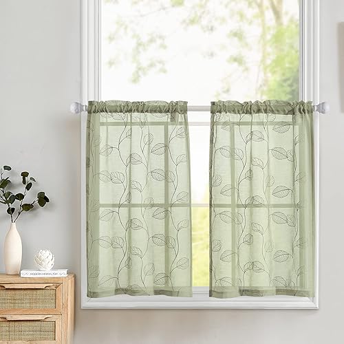 Valance Cenefa de cocina con diseño bordado de hojas