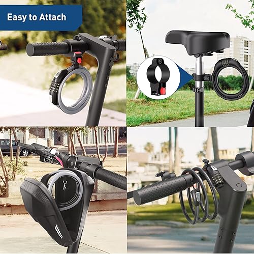 Miniatura 6 de Hiboy Cerradura de bicicleta, 3.3 pies de bloqueo de cable de bicicleta, cerradura de combinación de 4 dígitos reiniciable, cerraduras de bicicleta