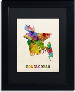 Trademark Fine Art MT0511-B1114BMF Bangladesh Watercolor Map by Michael Tompsett, Matte, Black Frame 11x14-Inch, 11x14