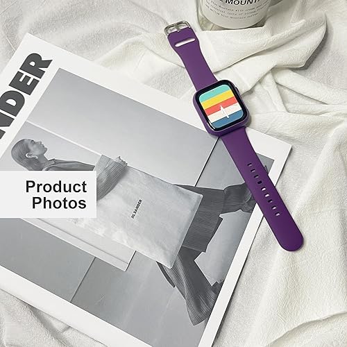 Vista 47 de Correa de silicona deportiva y funda con protector de pantalla para Apple Watch Series 9, 8, 7, 6, SE, 5, 4 Rosado,Negro -,Violeta oscuro,Rosa