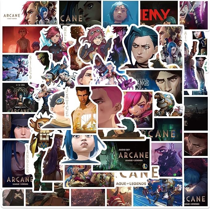 50Pcs Cartoon Arcane：League of Legends Stickers for Water Bottle Cup Laptop Guitar Car Motorcycle Bike Skateboard Luggage Box Vinyl Waterproof Graffiti Patches JHSL