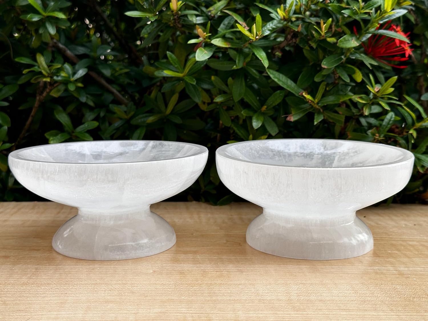 GAF TREASURES 6" Diameter Selenite Crystal Polished Charging Bowl With Pedestal, Large Selenite Bowl On Stand, Crystal Polished Cleansing Charging Healing Gemstone Bowl
