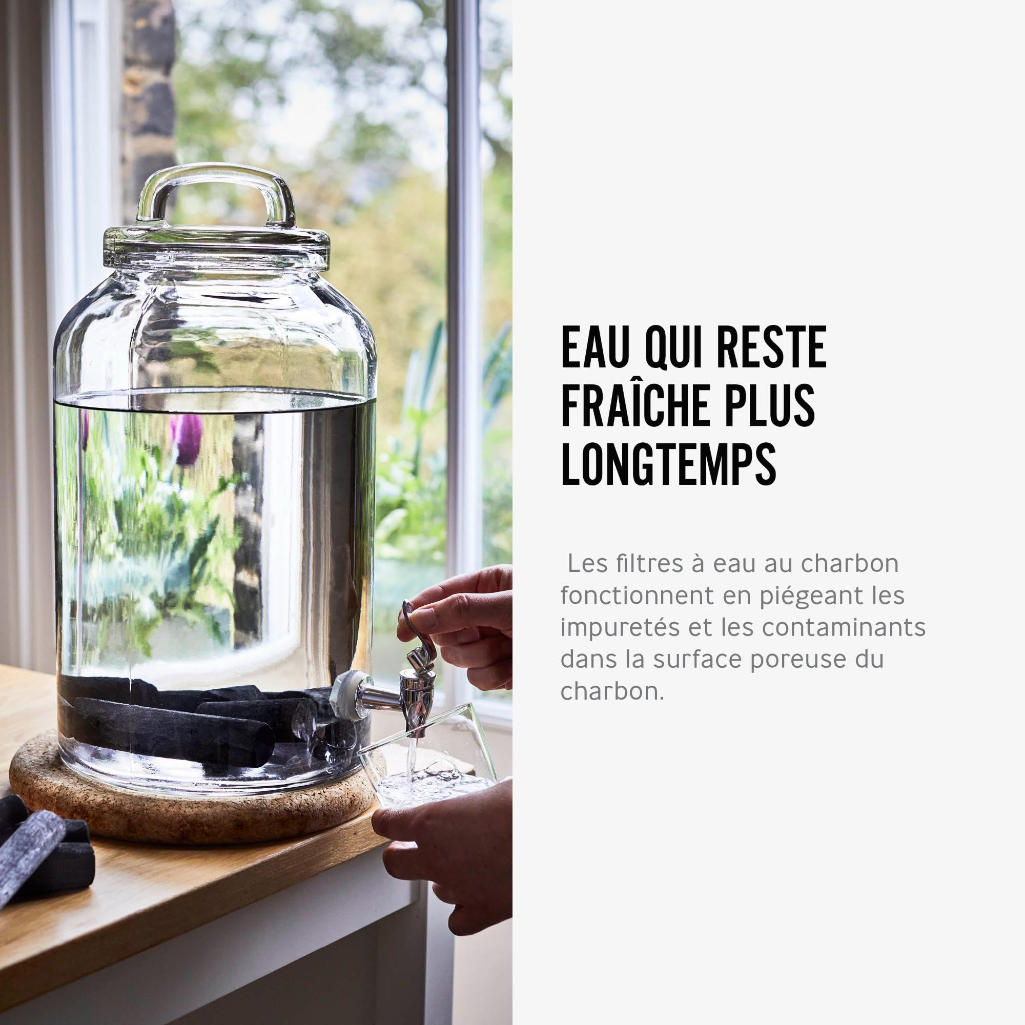 BLACK + BLUM - Charbon Actif Binchotan - Purification Traditionnelle Japonaise - Durée 1 An - Améliore le Goût de l'Eau du Robinet - Zéro Déchet - 4 Unité