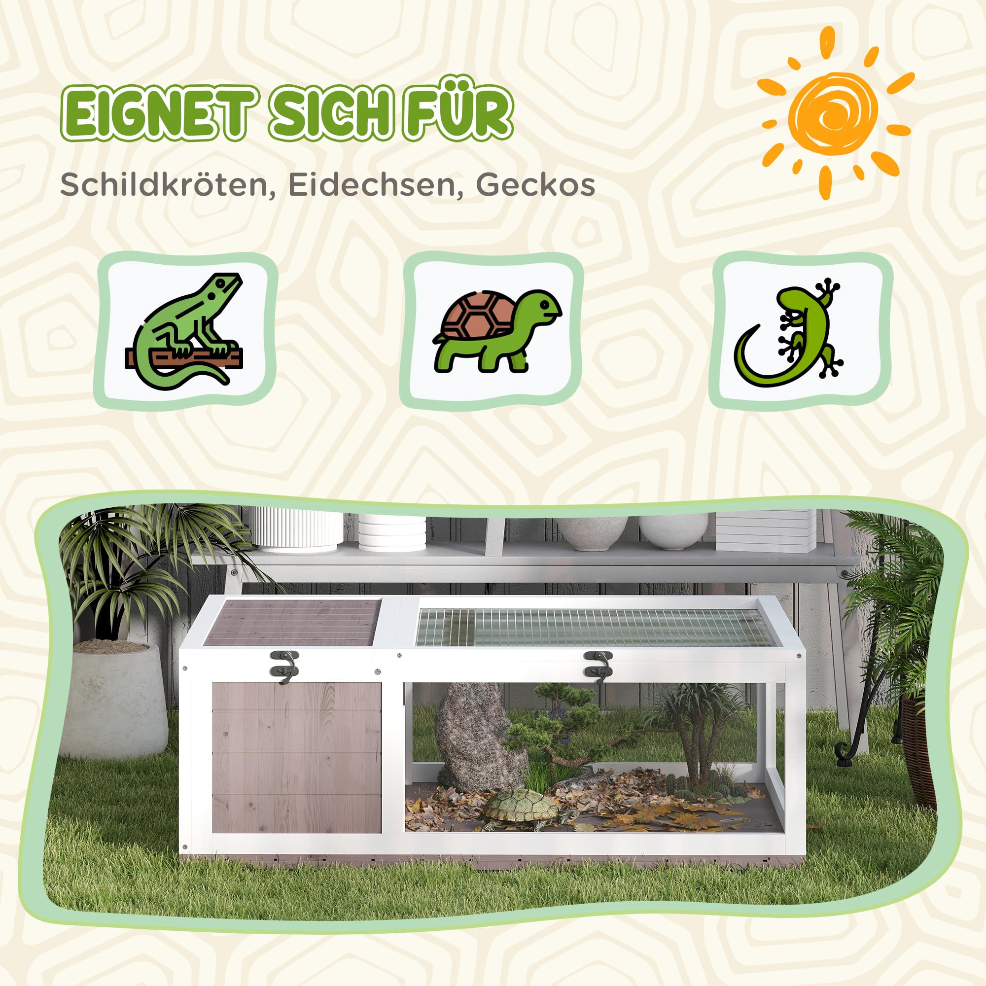 Domek dla żółwi PawHut, zagroda z głównymi domkami, otwierany górny, zewnętrzny klatka dla gadów, terrarium dla żółwi, gadów, jaszczurek, węży, brązowy