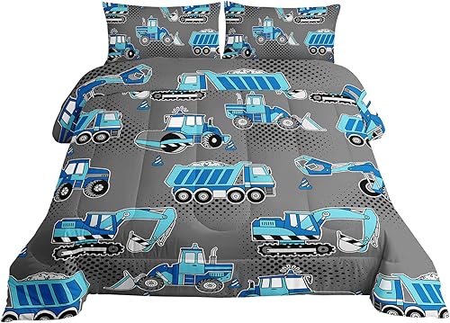 Miniatura 3 de Axolotl Juego de ropa de cama de coche de dibujos animados para niños, tamaño matrimonial, edredón de vehículos de construcción para niños, niños y