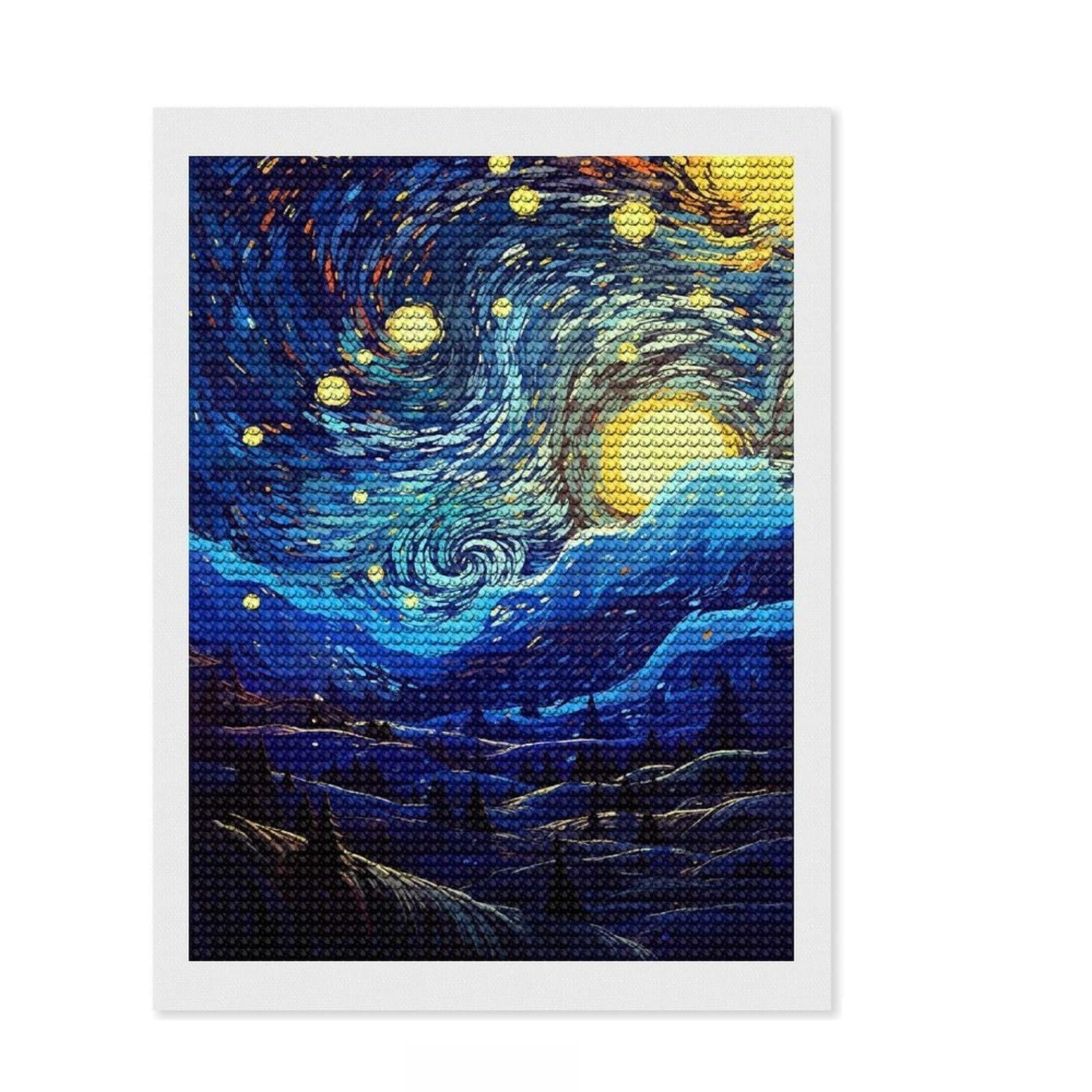 Junmoney Magical Starry Night Full Drill Diamond Painting Kit 12"x16", Enjoyable At-Home Hobby, Creative Leisure Activity, Cosy Home Accent