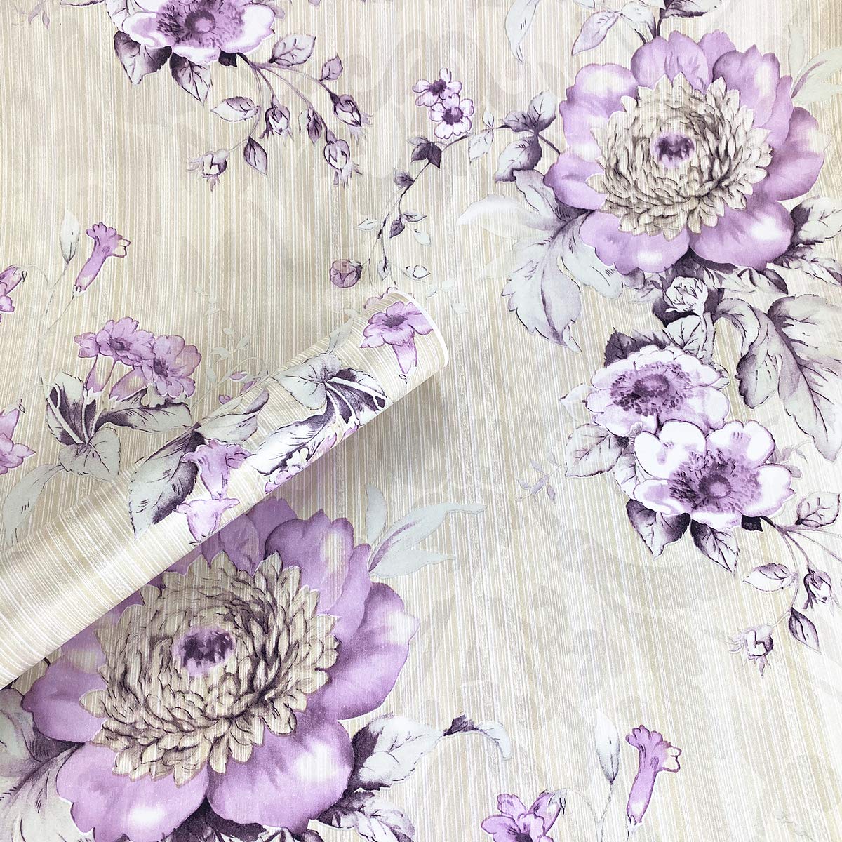 Mesoar Peel Stick Vintage Purple Floral Wallpaper Shelf Drawer Liner Dresser Furniture Sticker Home Decorative Sticky Back Vinyl Film 45Cm By 300Cm 8414741328507