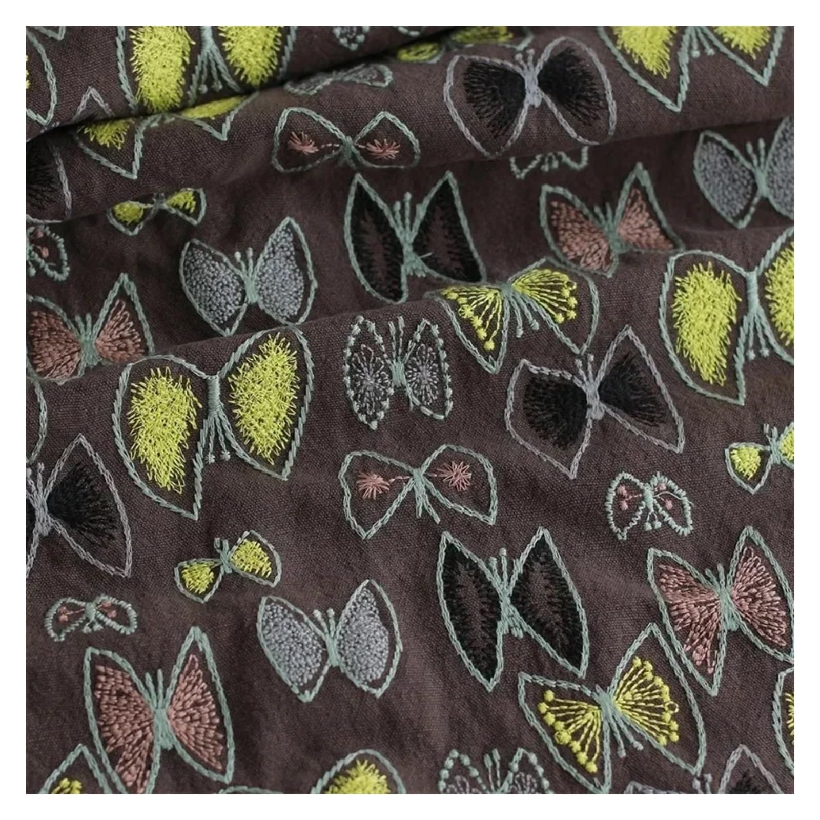 Tissu Bricolage Industrie Lourde Broderie Tridimensionnelle Lin Dessin Animé Papillon Canapé Rideau(Color03)