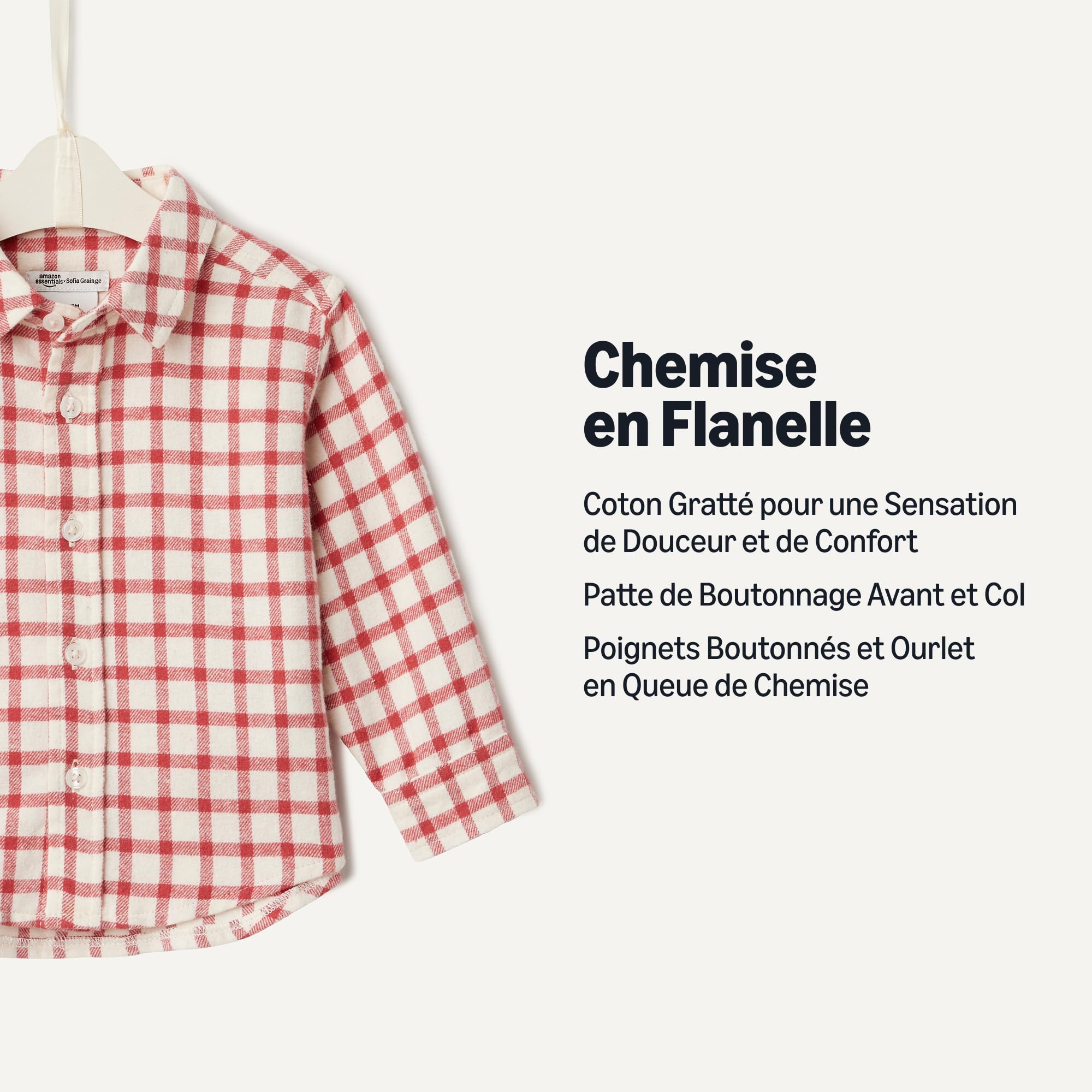 Image secondaire de Chemise Boutonnée en Flanelle à Carreaux pour Bébé Garçon - Ivoire Rouge Framboise