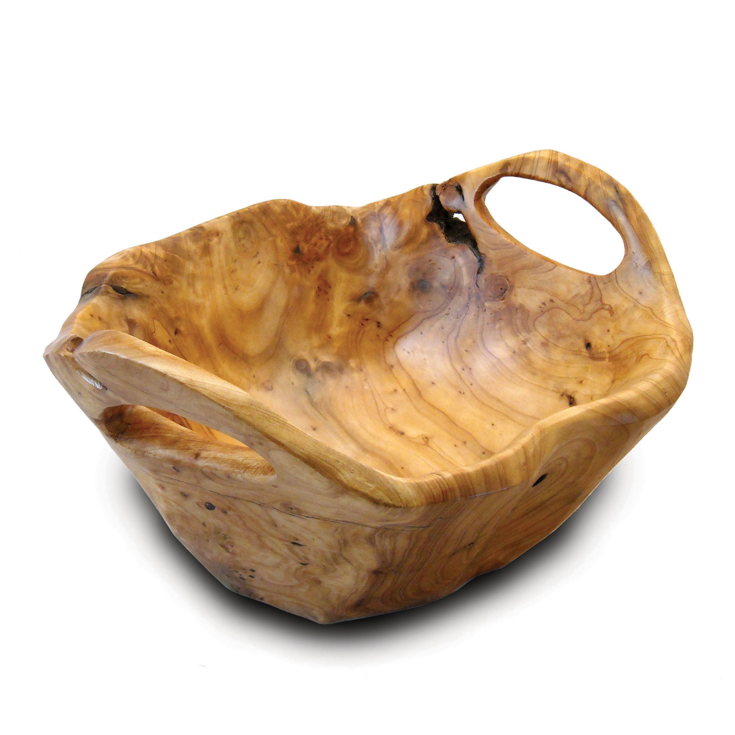 EnricoRoot Wood Medium Bowl with Handles, Brown
