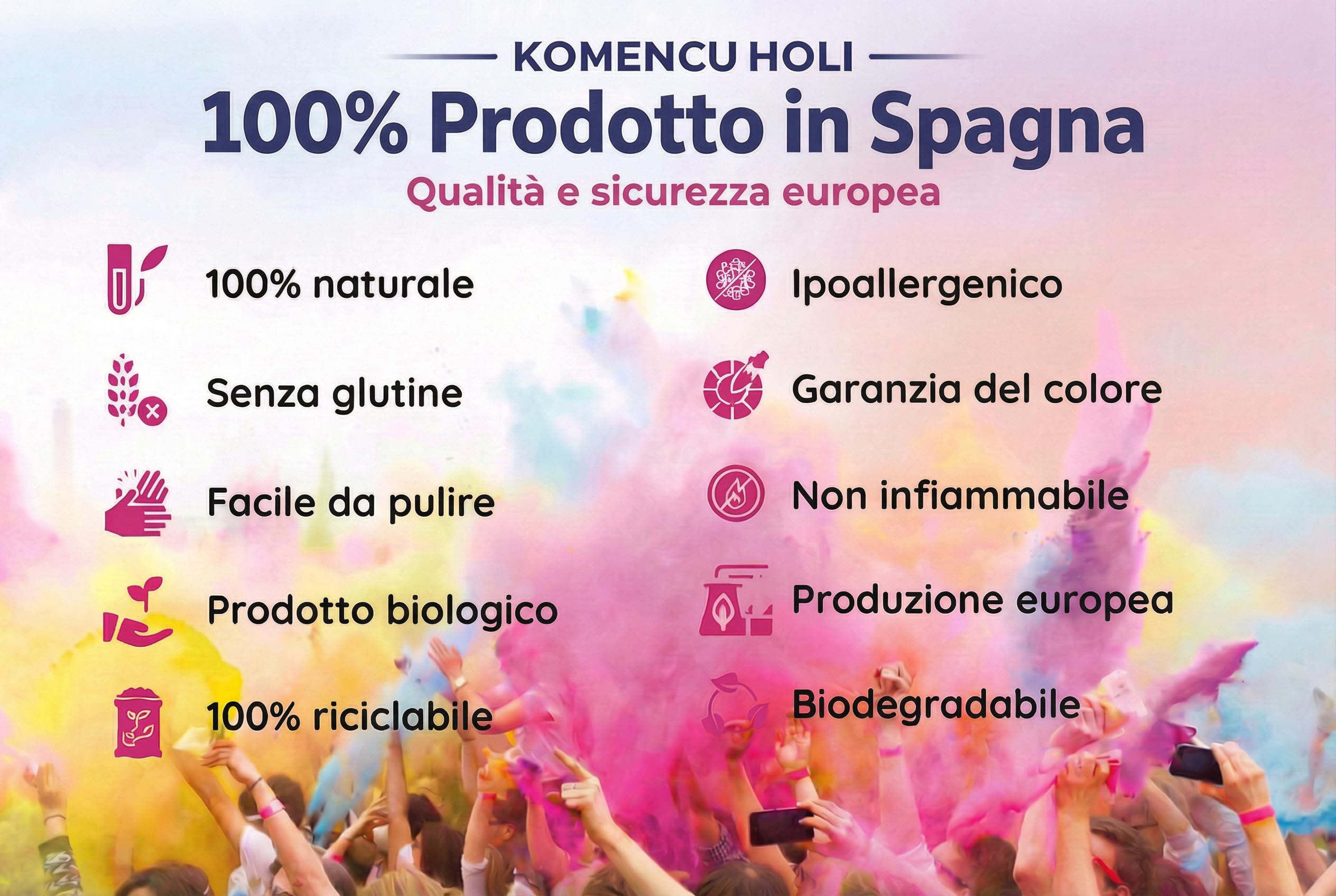 Polveri Holi Colorate – 6 buste da 500 g (3 kg) + 6 Occhiali da Sole