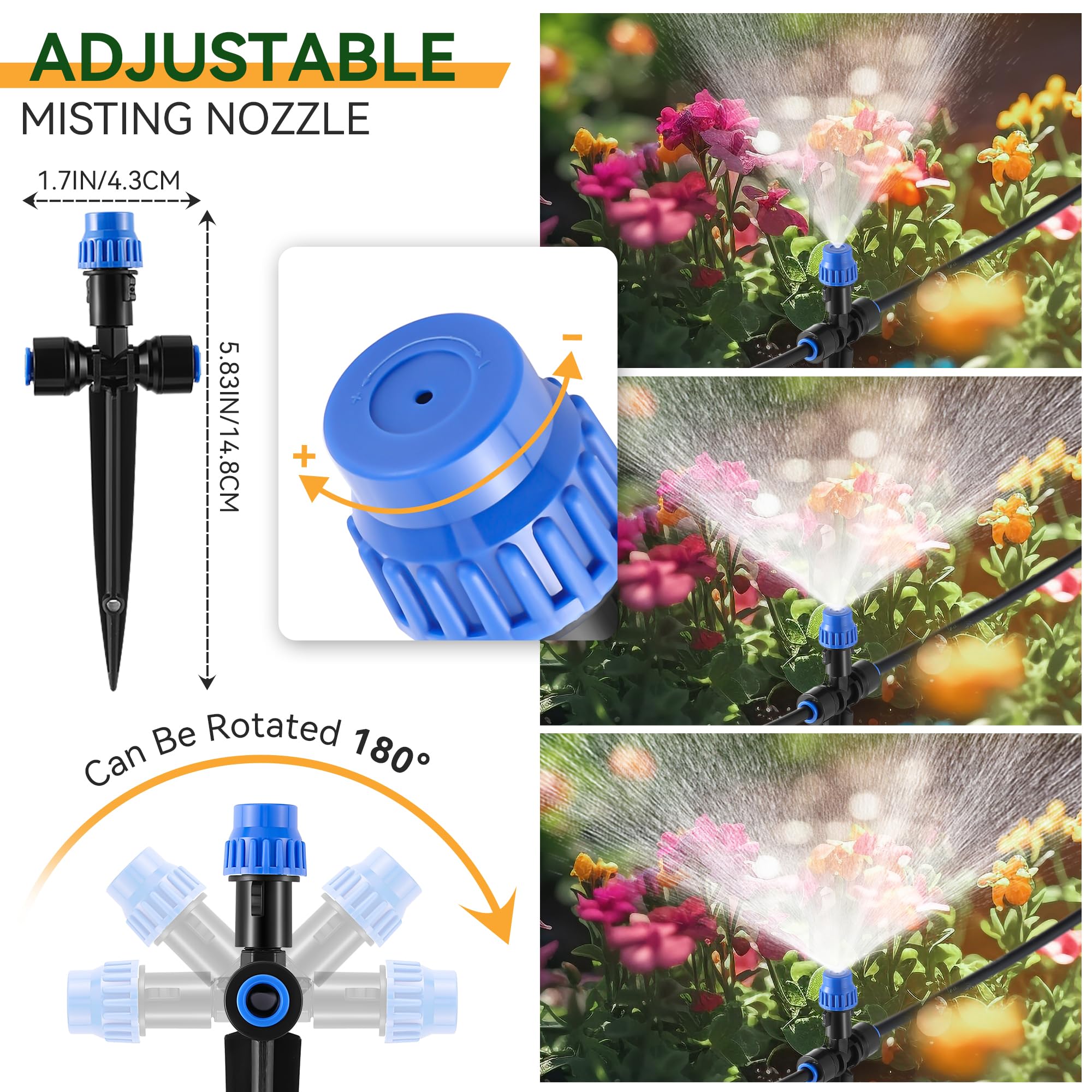 Meonum Sistema de riego de invernadero de 65 pies, conector rápido, sistema de riego automático para plantas, kit de sistema de riego por goteo con tubo en blanco de 1/4 pulgadas, conector de grifo de